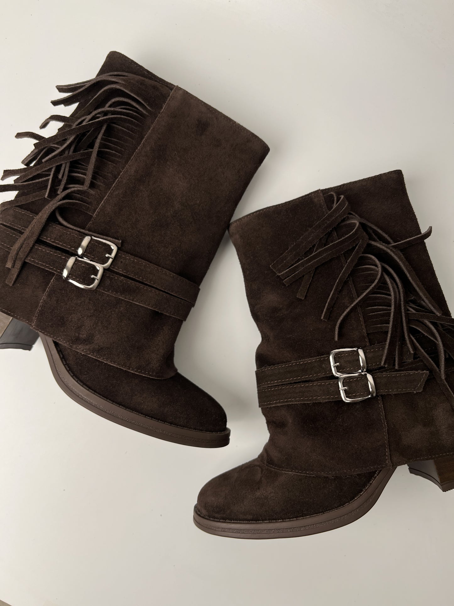 Acı Kahve Süet Tokalı Hakiki Deri Mini Bot – 7 cm Topuk