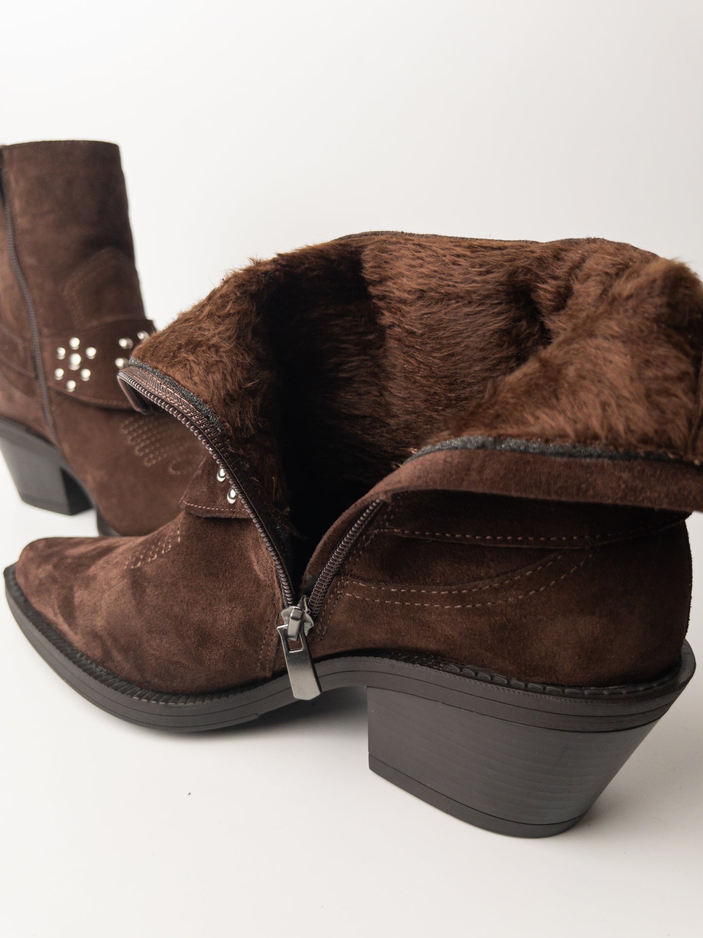 Acı Kahve Kürklü Hakiki Deri Western Bot – Stud Detaylı