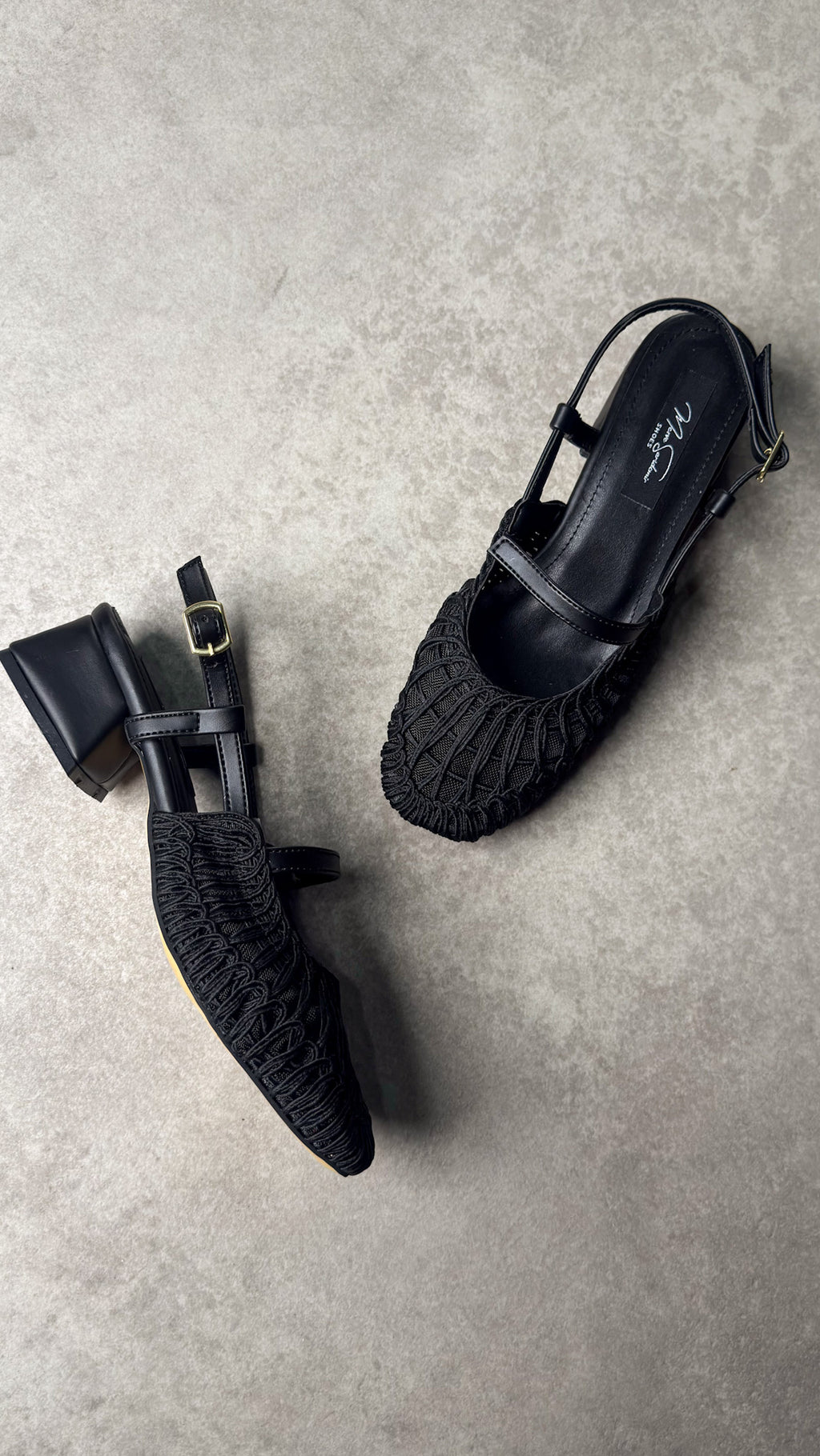 Örgü Dokulu Siyah Slingback Kadın Topuklu Ayakkabı