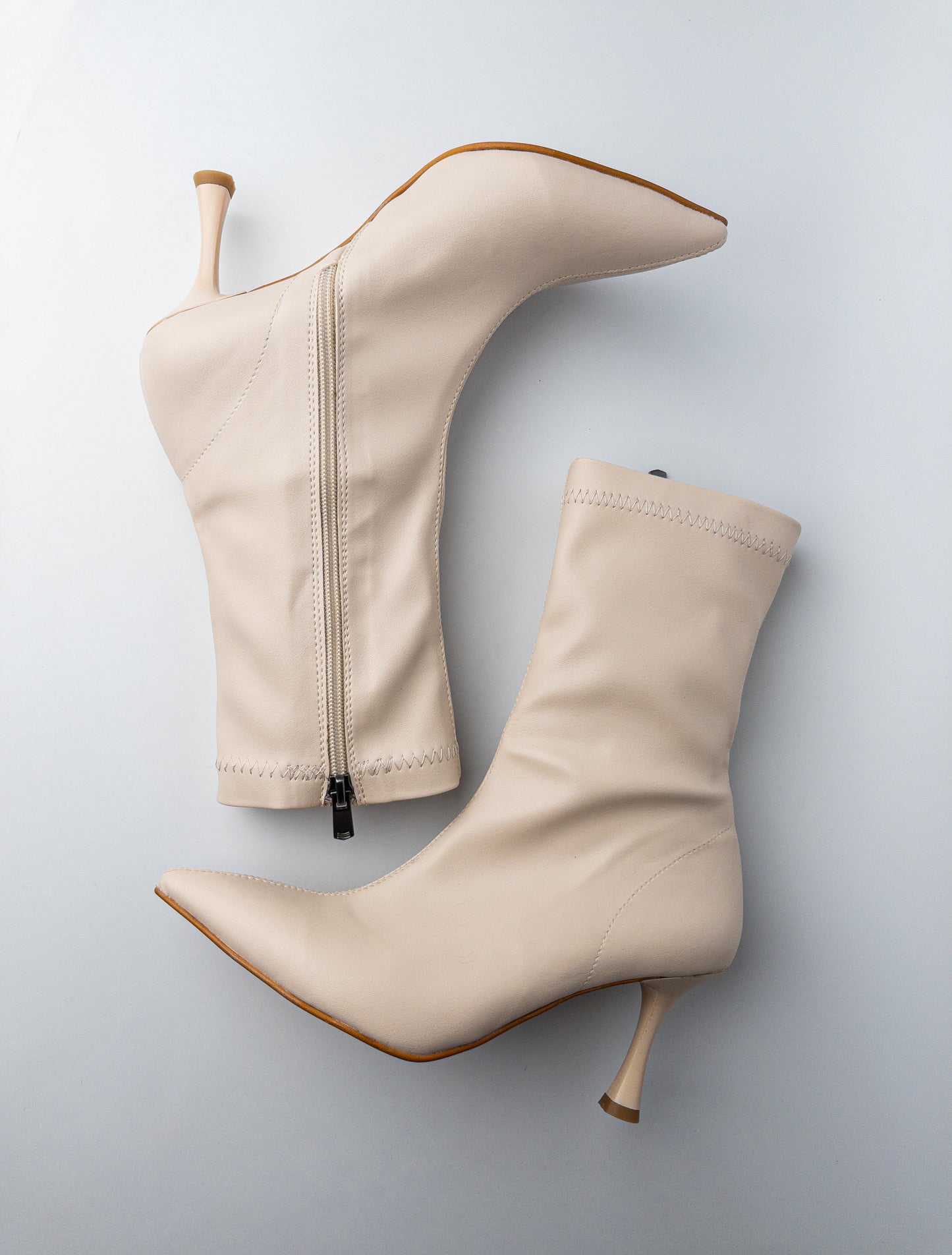 Bej İnce Topuk Streç Bot – 8 cm Topuk