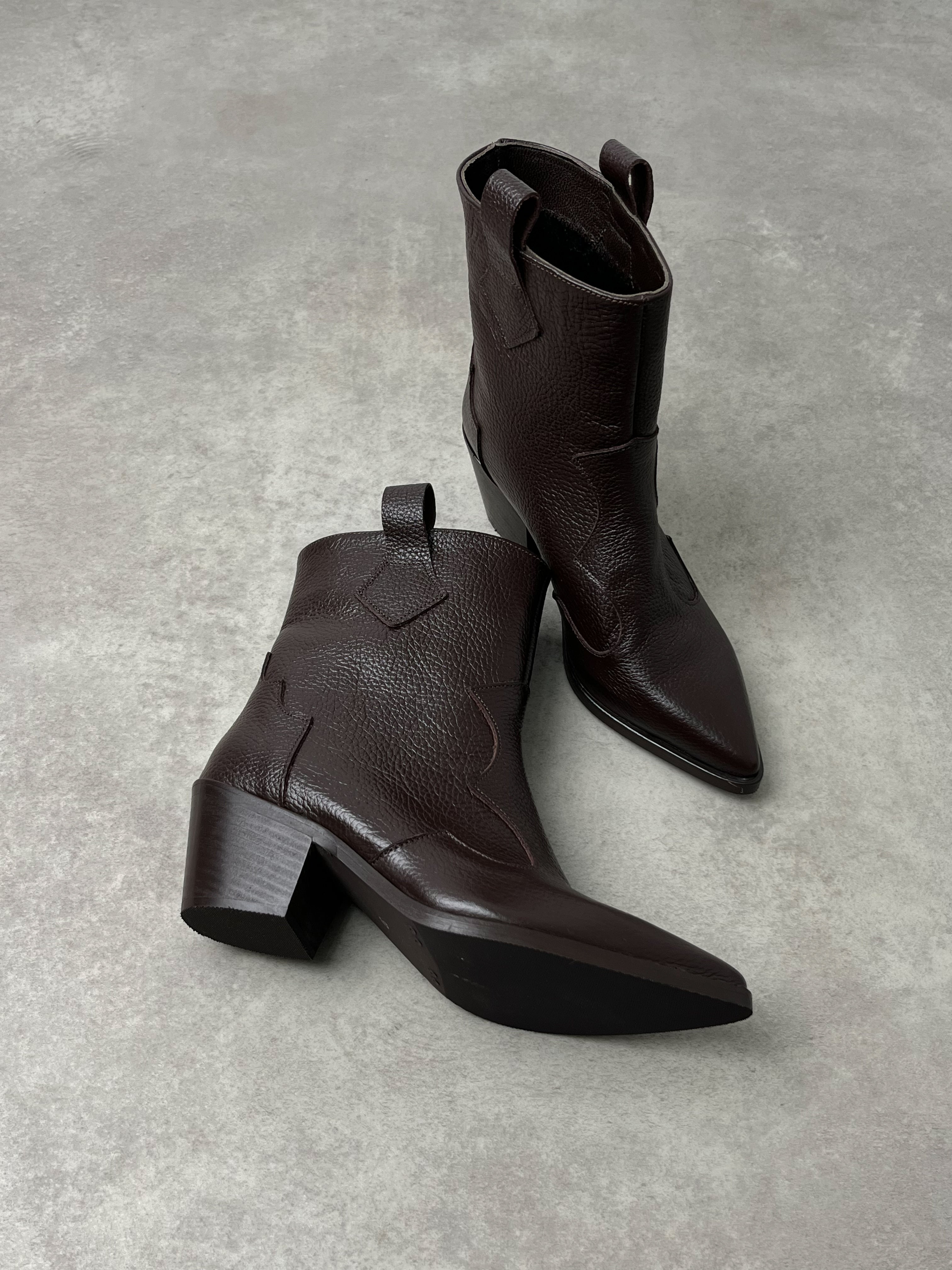 Hakiki Deri Acı Kahve Western Kısa Çizme