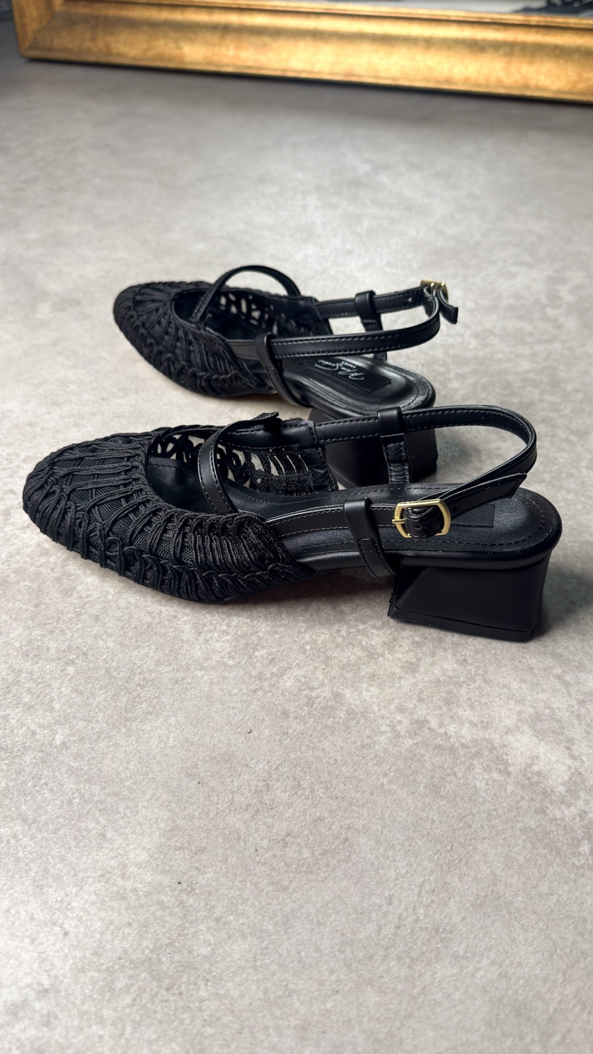Örgü Dokulu Siyah Slingback Kadın Topuklu Ayakkabı