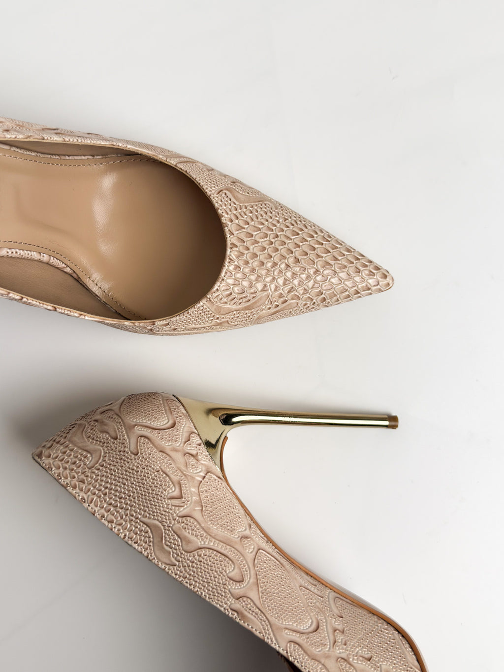 Bej Özel Dokulu Stiletto – 10 cm Topuk
