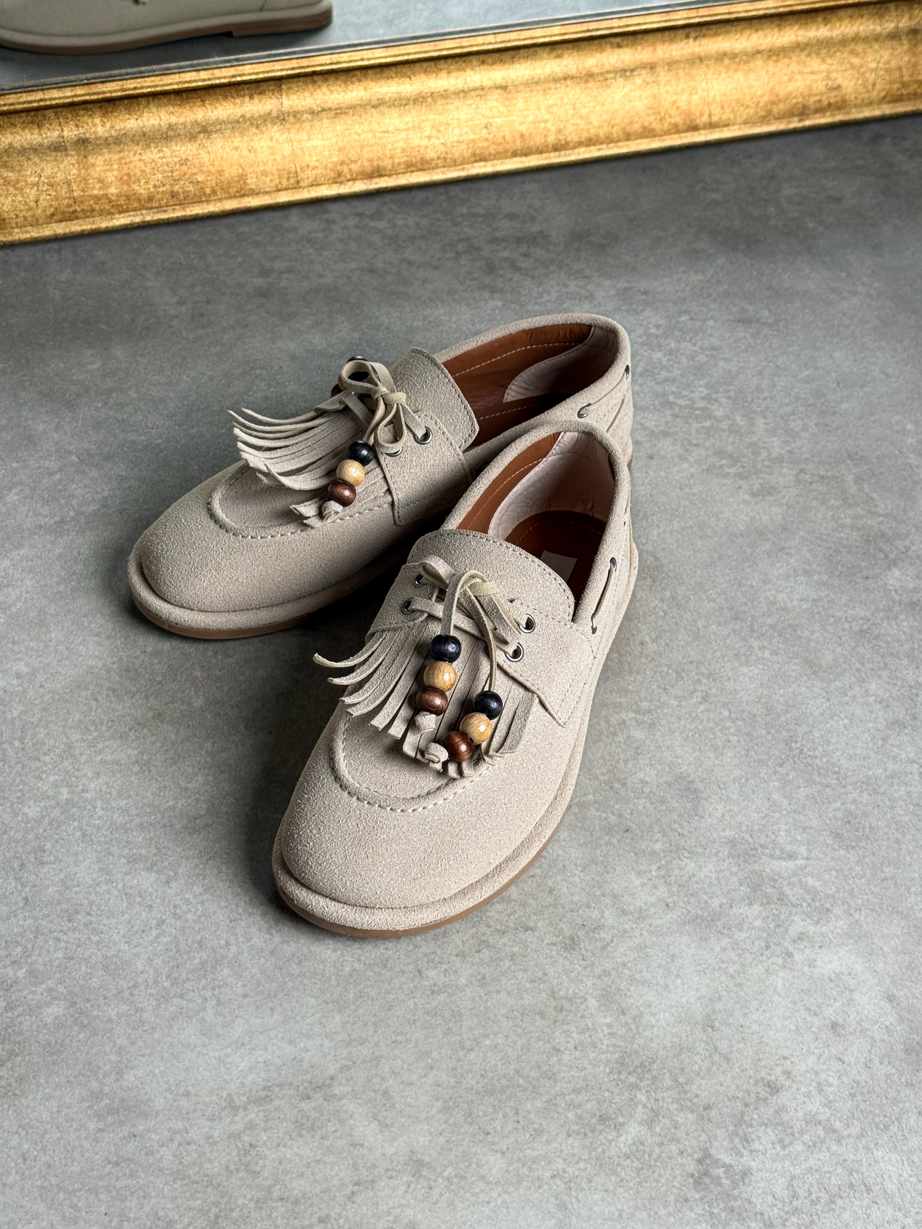 Krem püskül & boncuk detaylı loafer ayakkabı