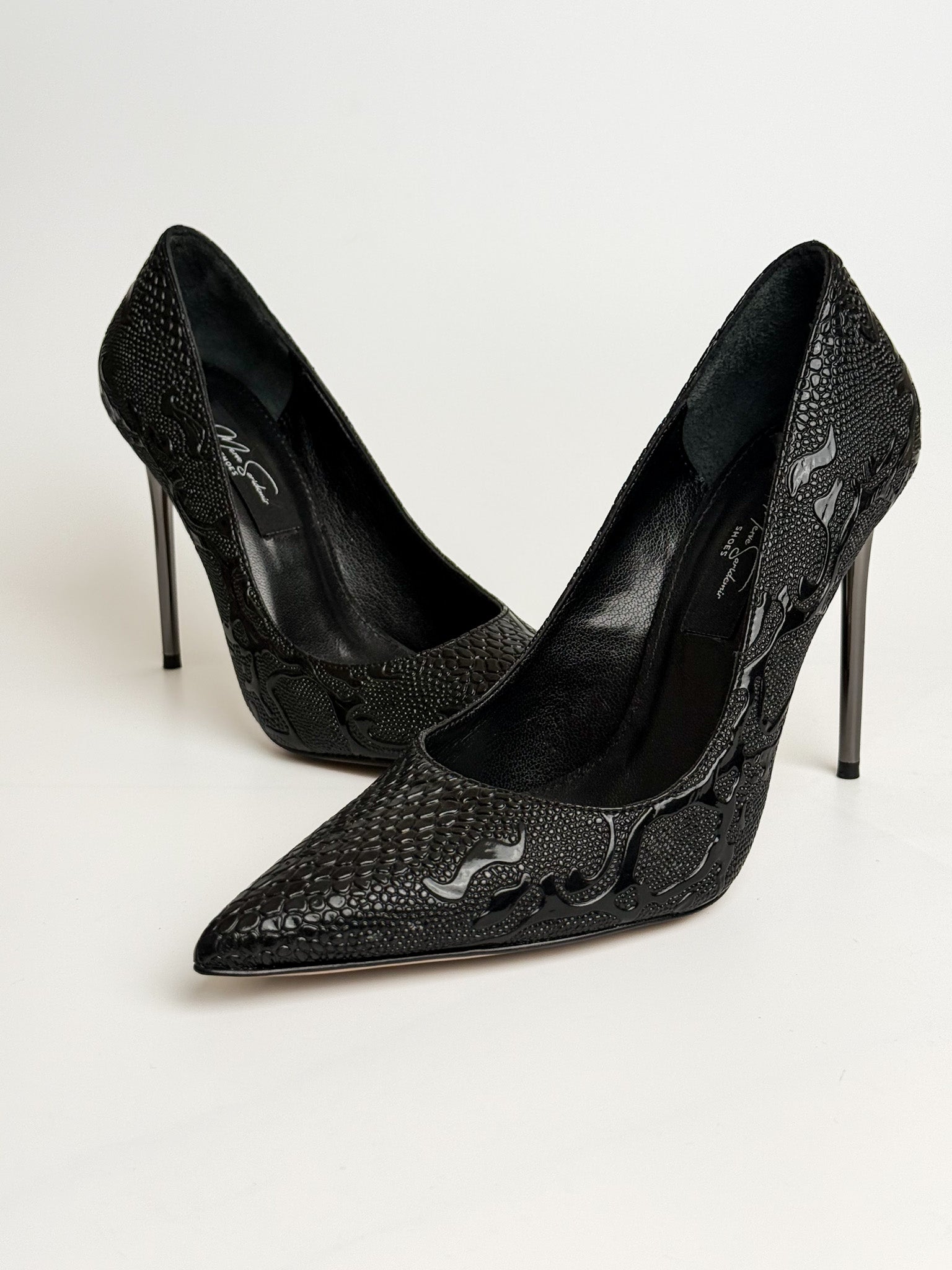Siyah Özel Dokulu Stiletto – 10 cm Topuk