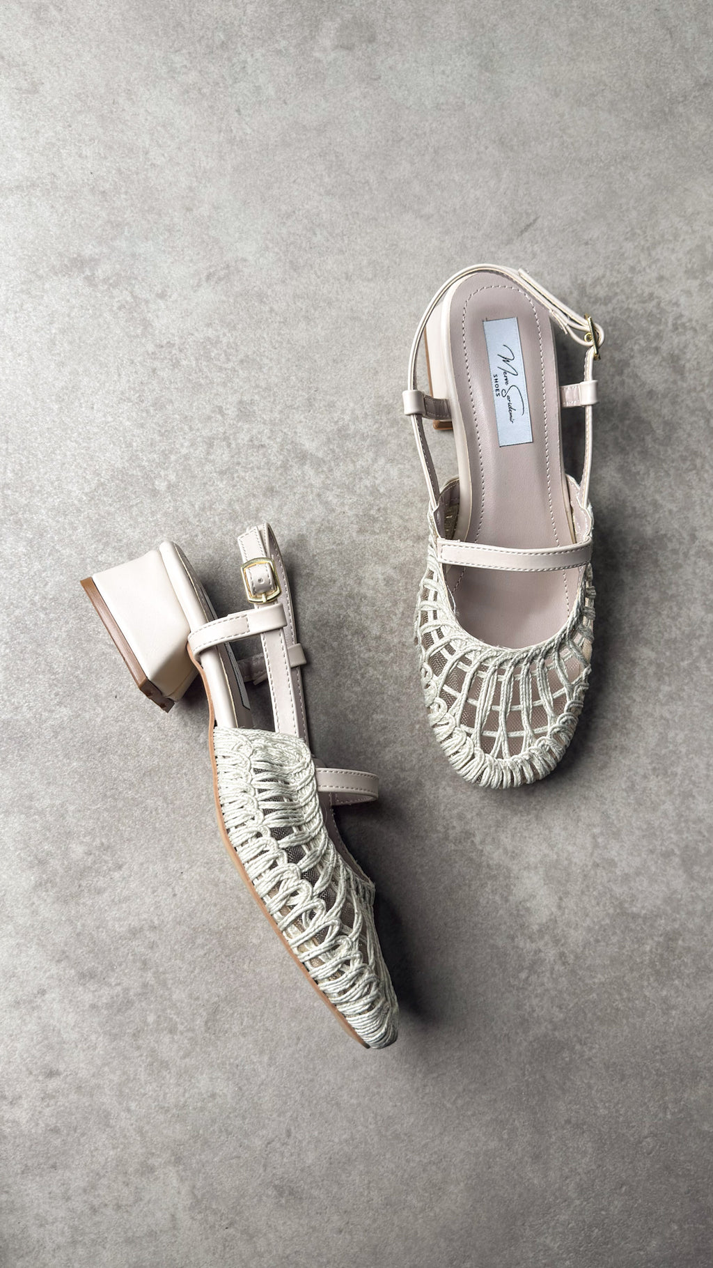 Örgü Dokulu Bej Slingback Kadın Topuklu Ayakkabı