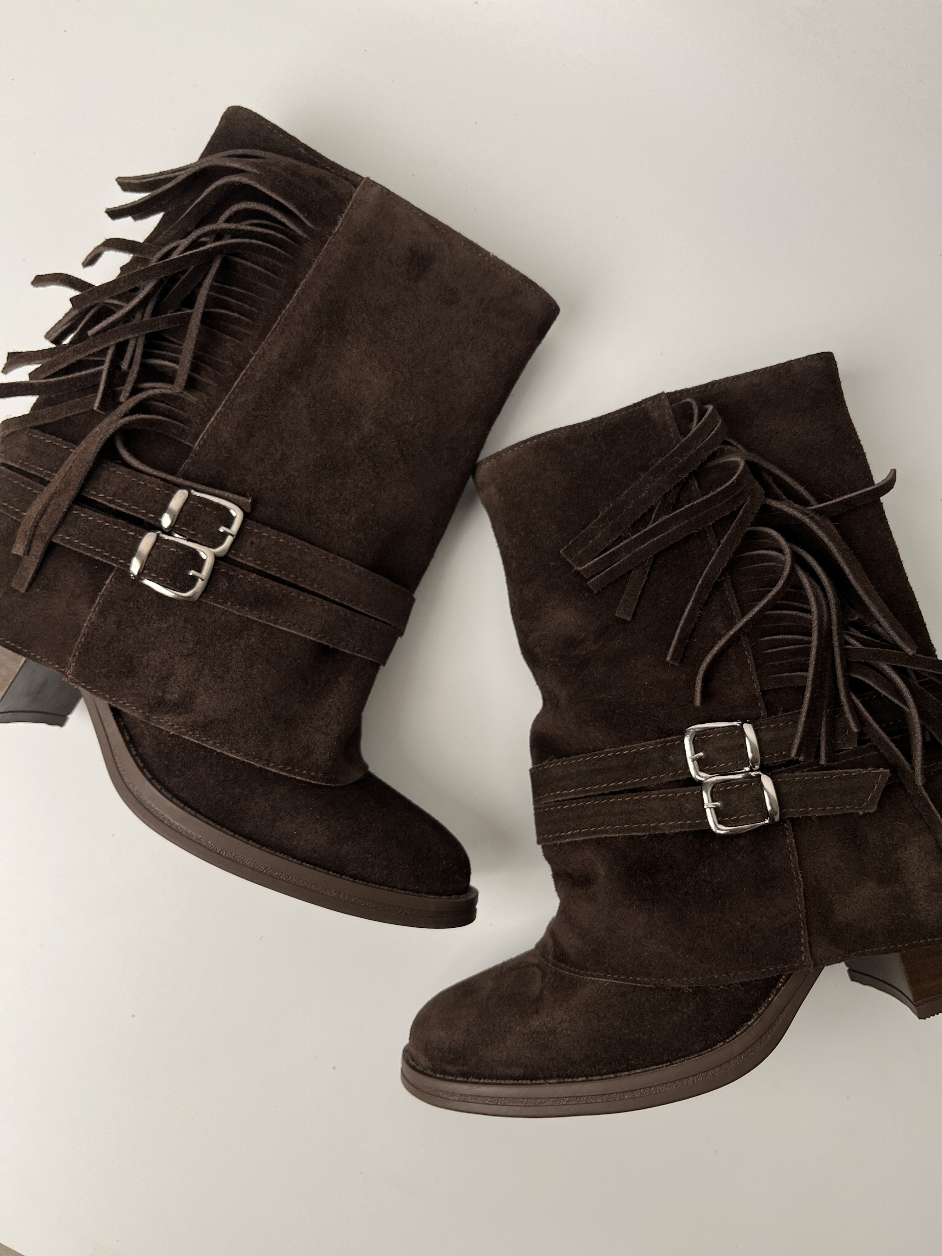 Acı Kahve Süet Tokalı Hakiki Deri Mini Bot – 7 cm Topuk