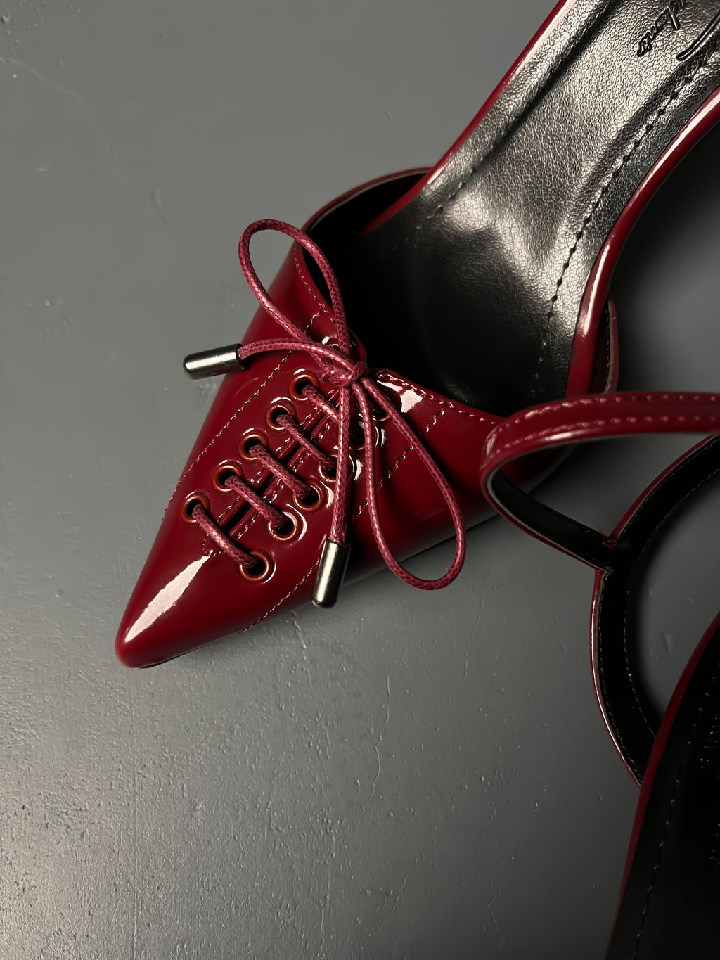 Bordo Rugan Bağcıklı Topuklu Ayakkabı