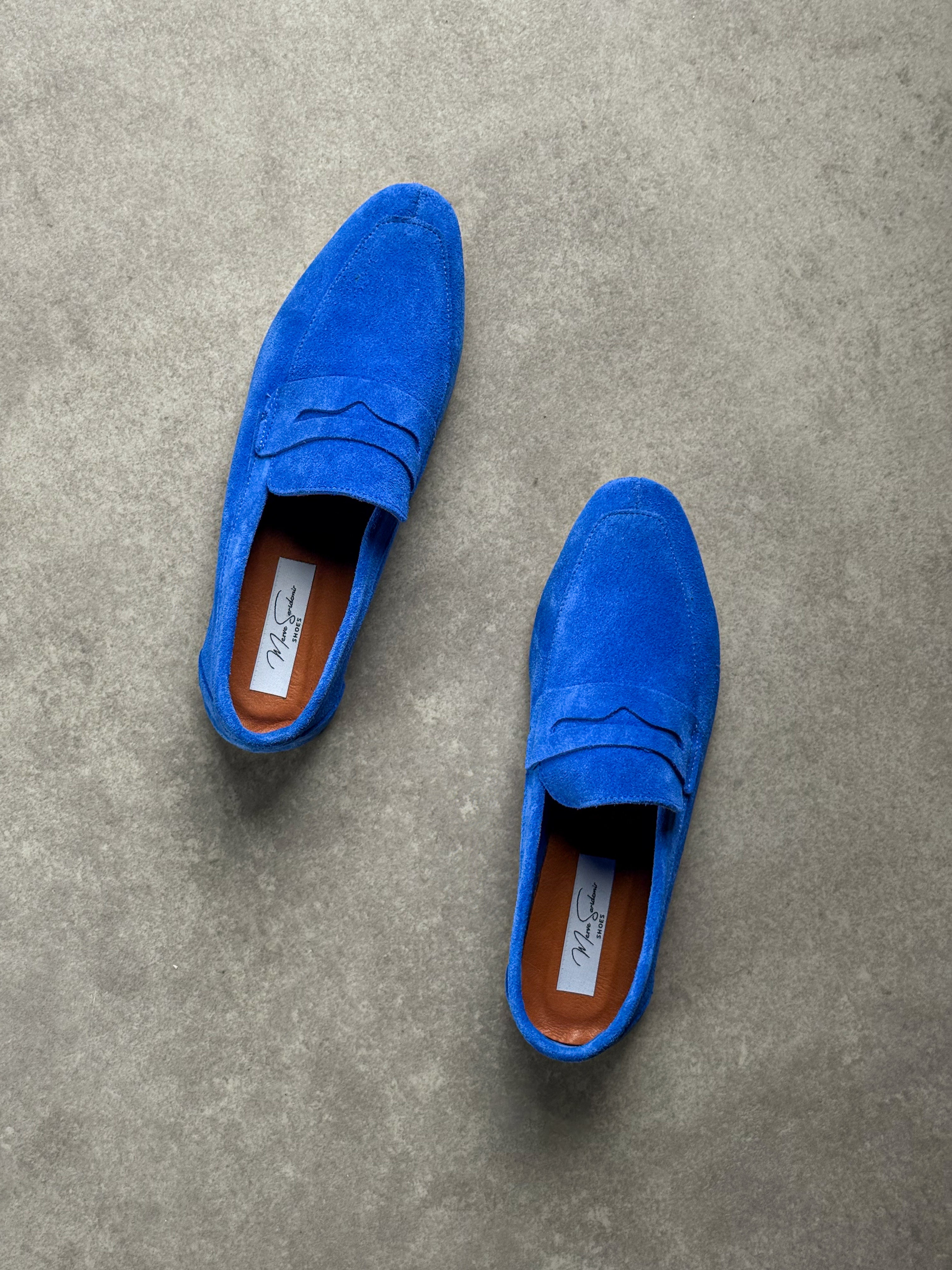 Saks Mavi Gerçek Süet Loafer (Düz Taban)
