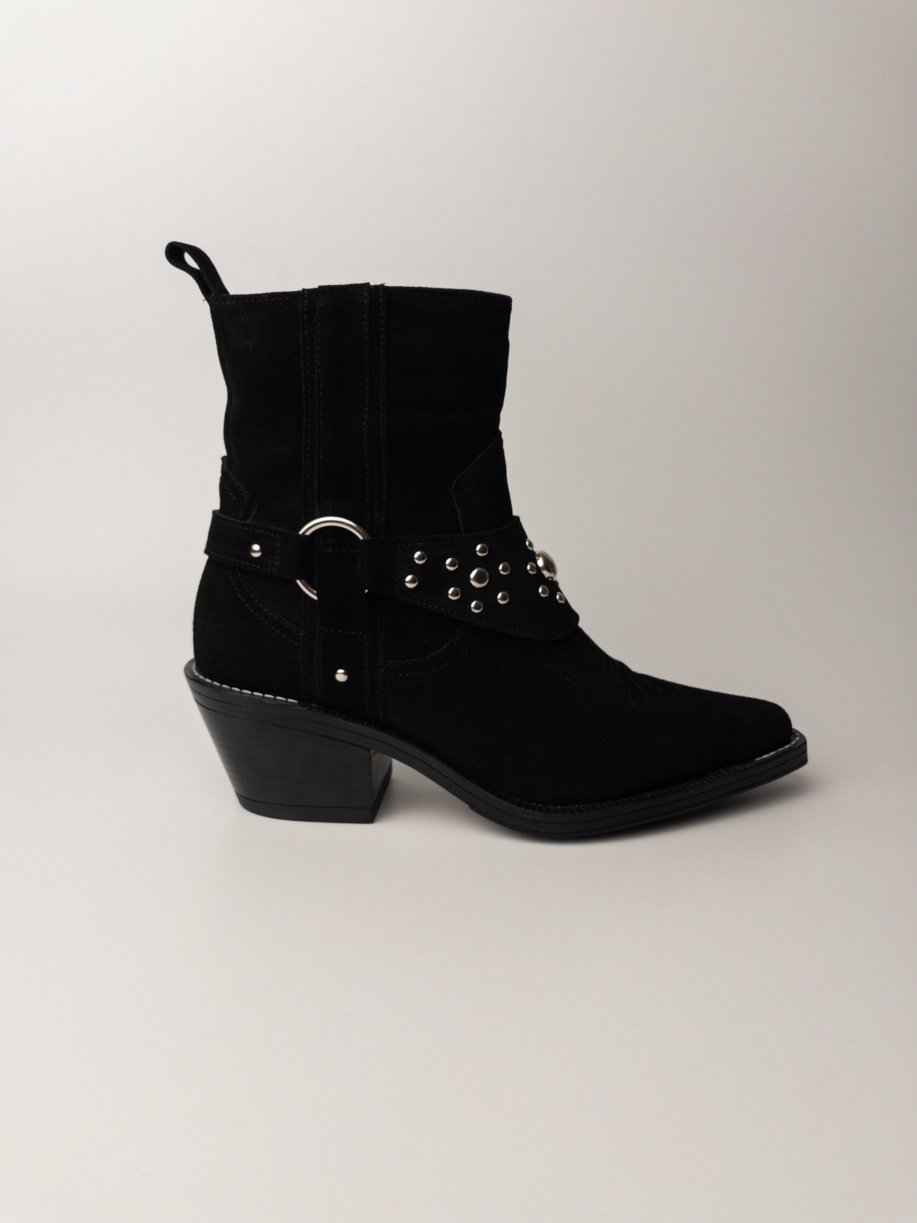 Siyah Hakiki Deri Western Bot – Stud Detaylı