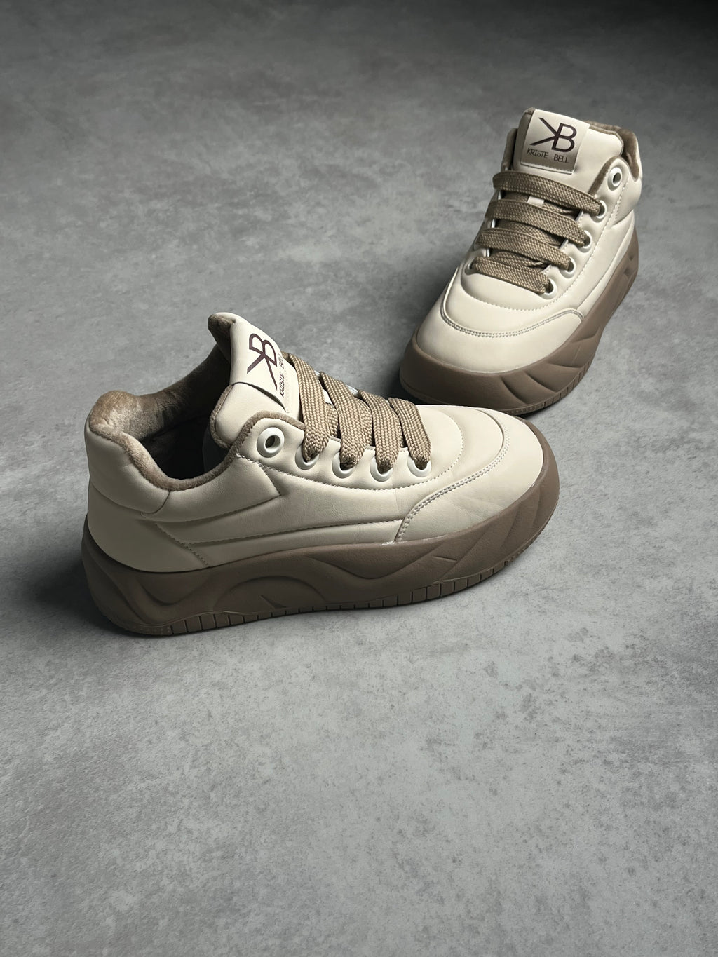 Bej Kürklü Kalın Taban Sneaker