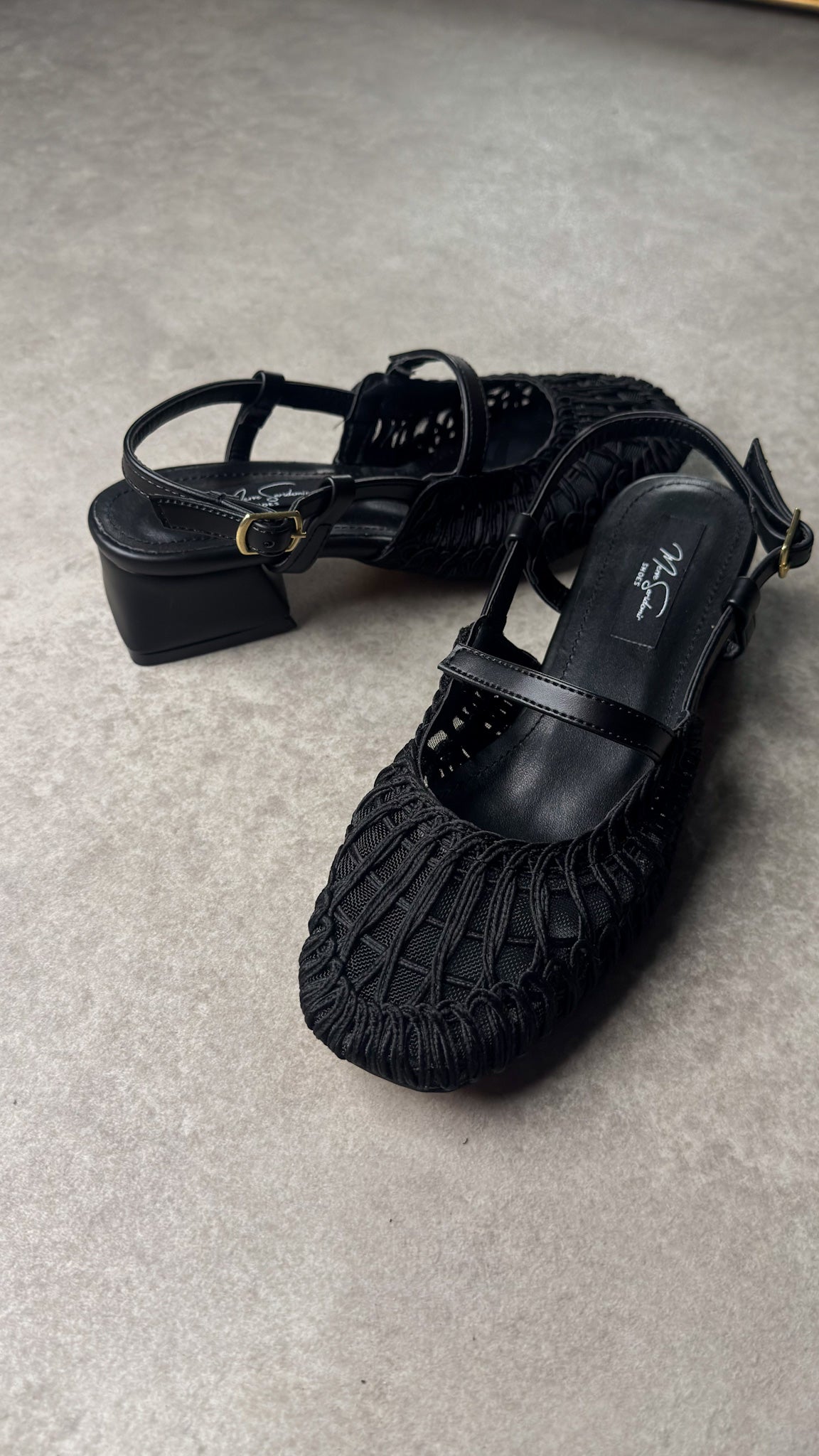Örgü Dokulu Siyah Slingback Kadın Topuklu Ayakkabı