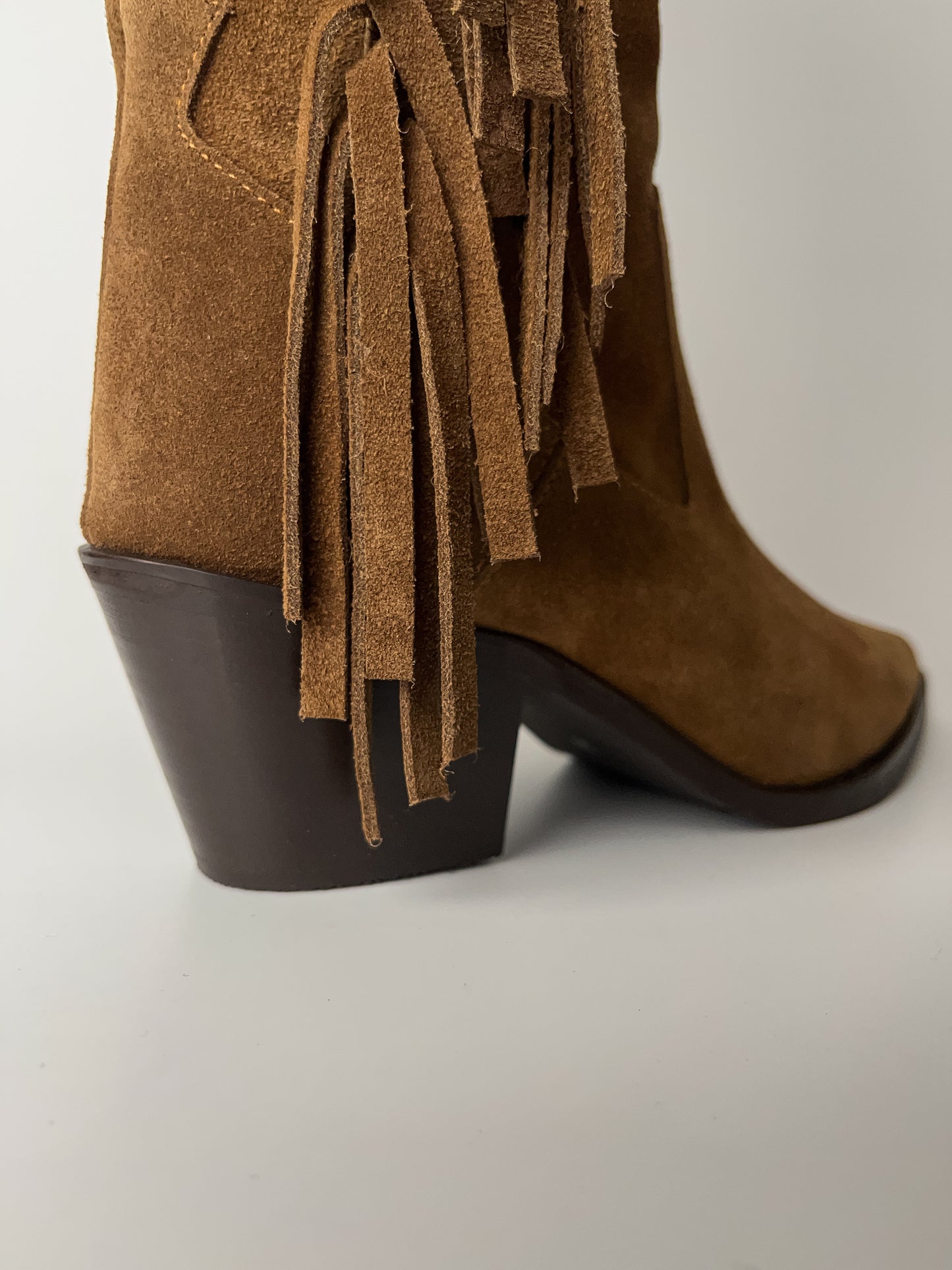 Camel Hakiki Deri Püsküllü Western Çizme