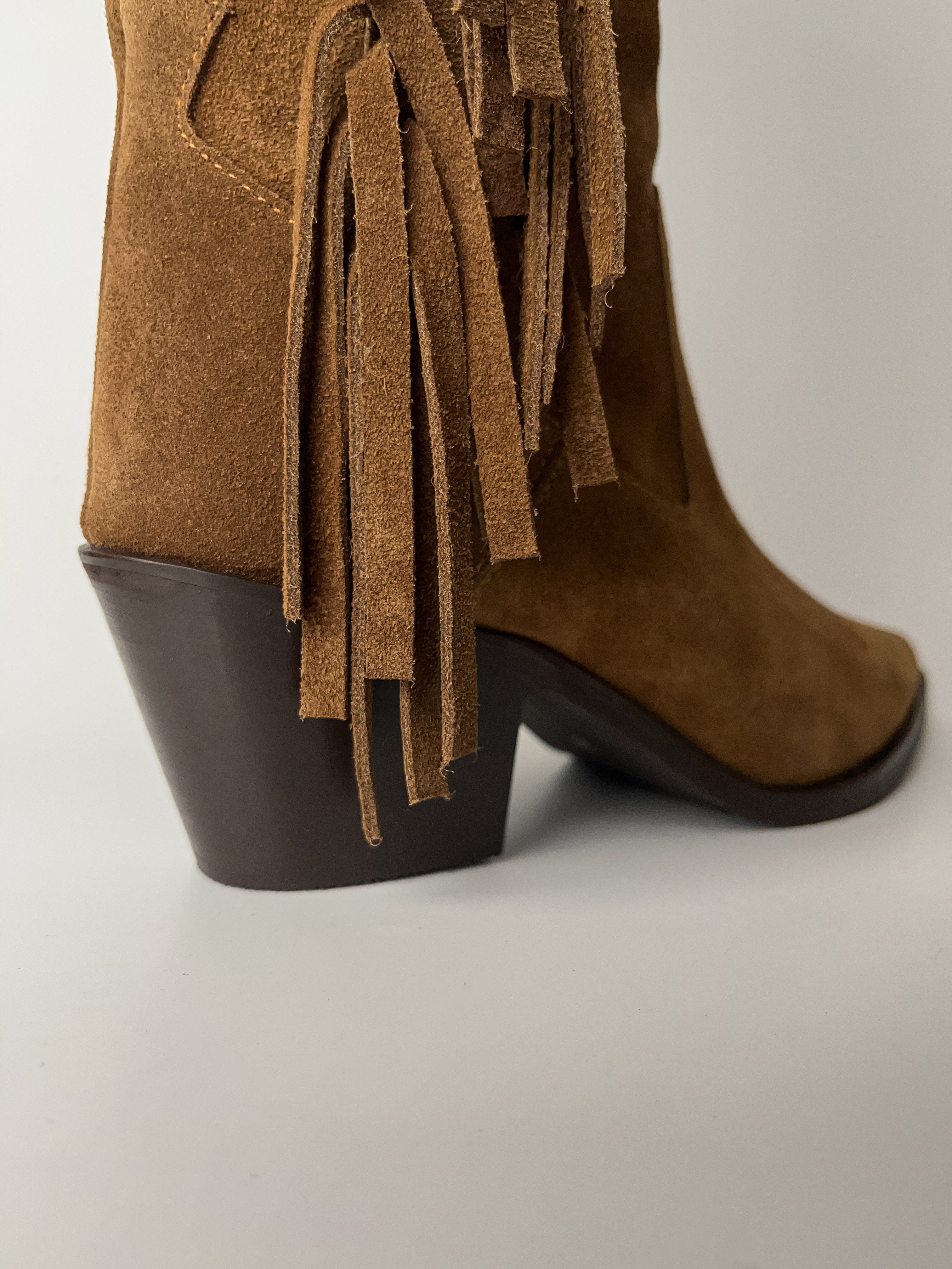 Camel Hakiki Deri Püsküllü Western Çizme