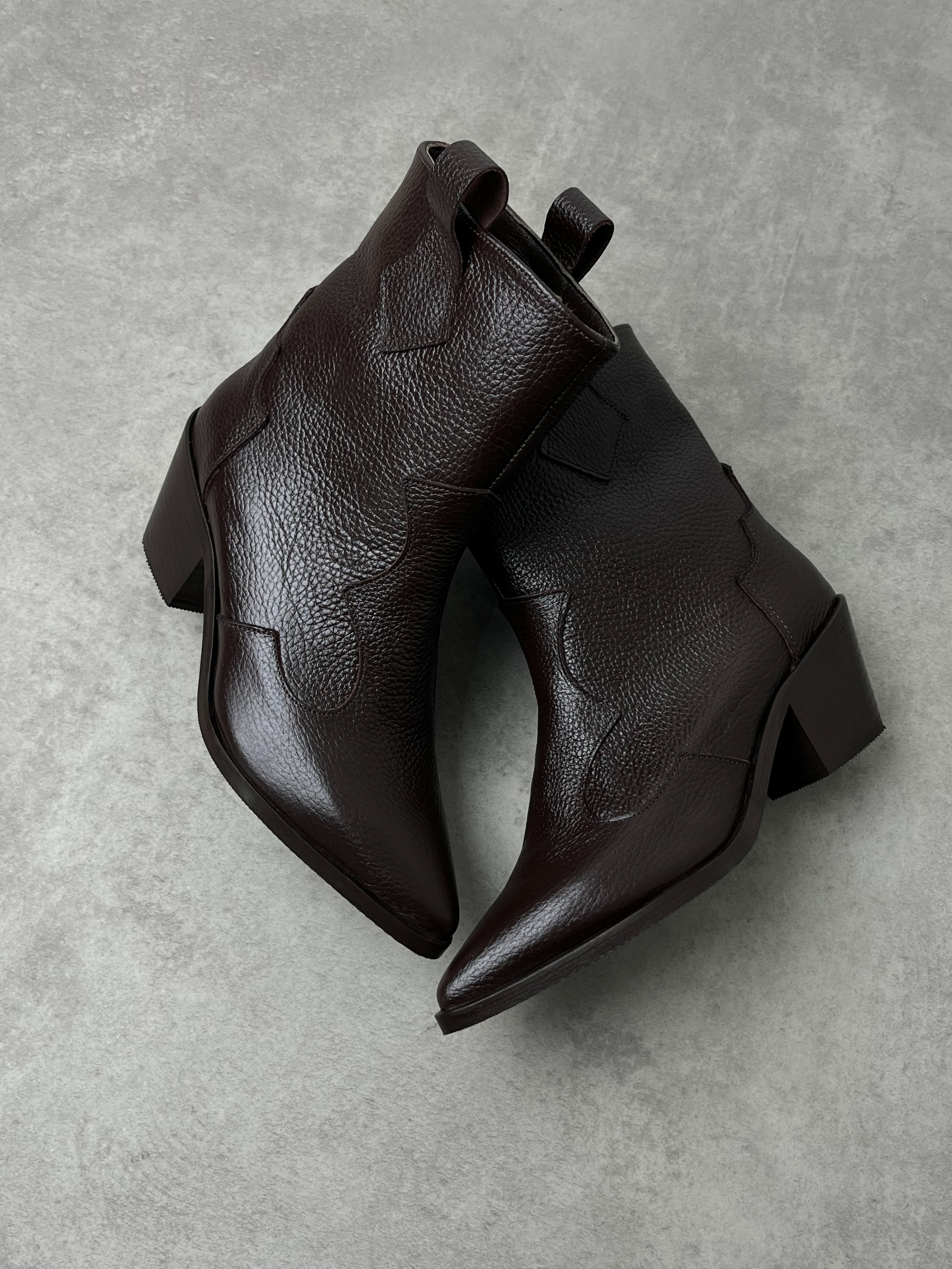 Hakiki Deri Acı Kahve Western Kısa Çizme