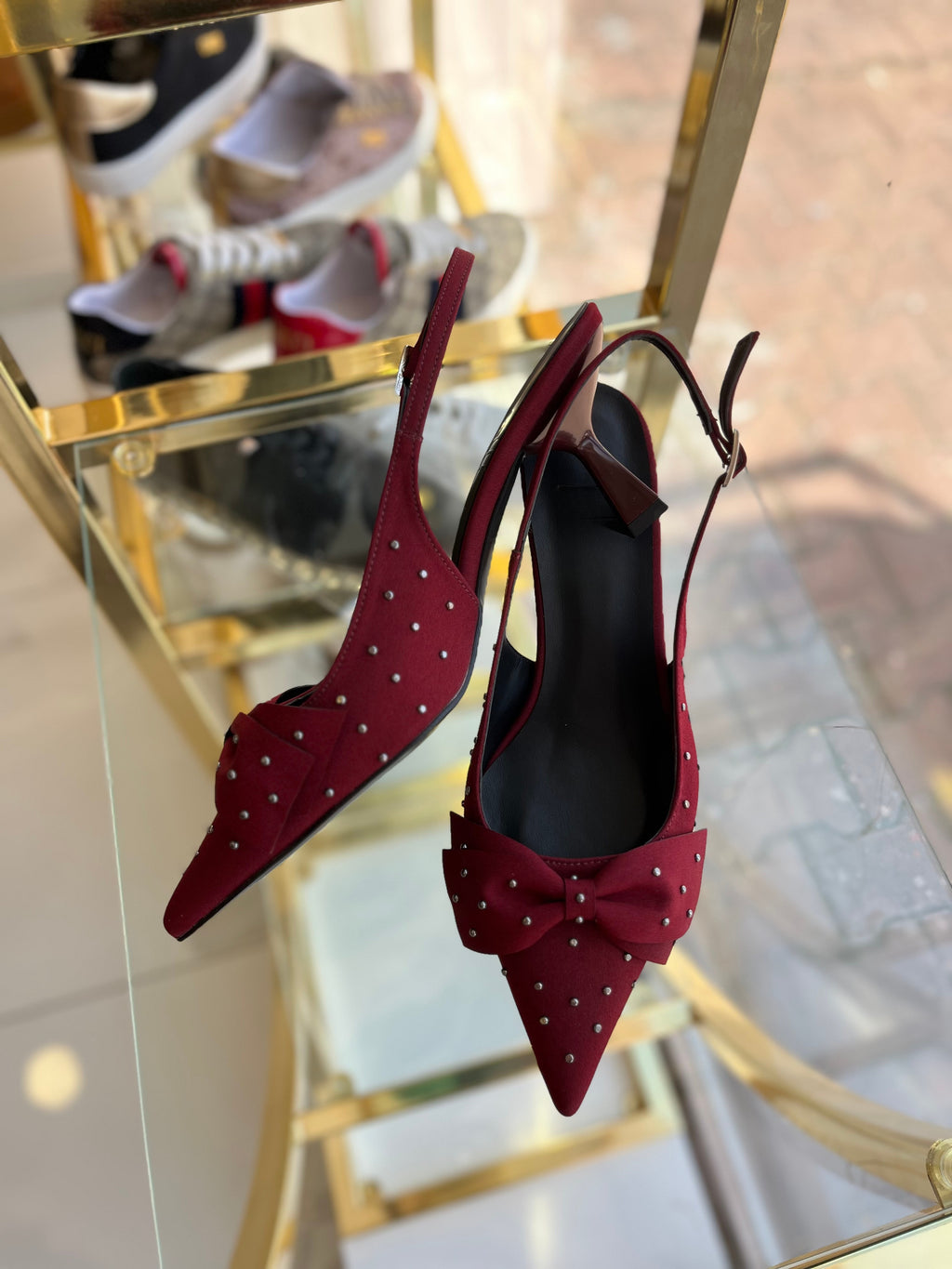 Bordo trok detaylı topuklu ayakkabı