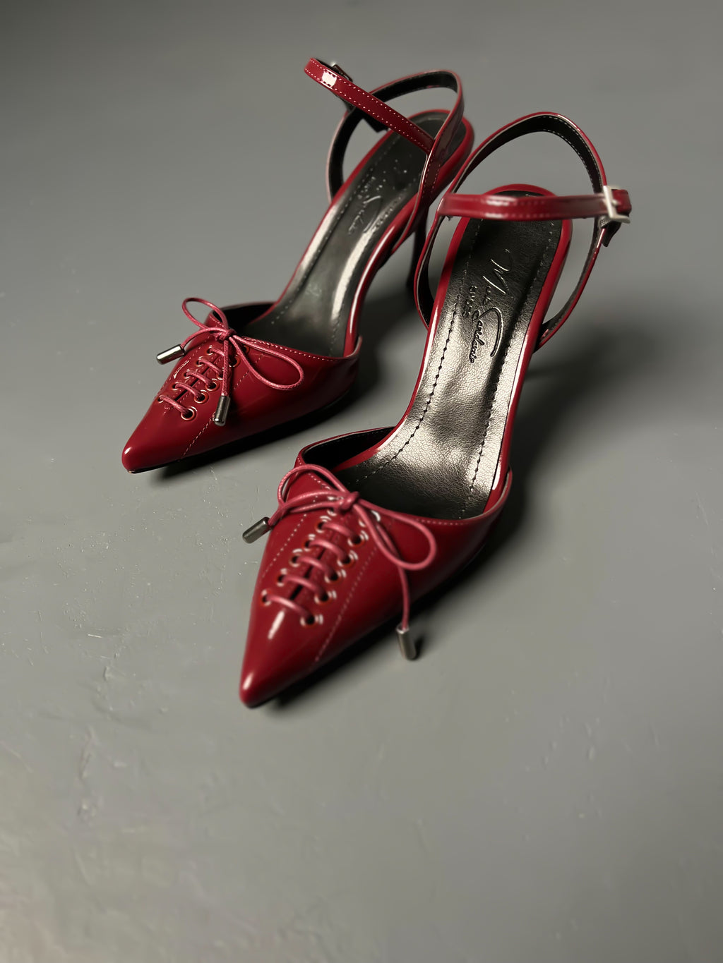 Bordo Rugan Bağcıklı Topuklu Ayakkabı