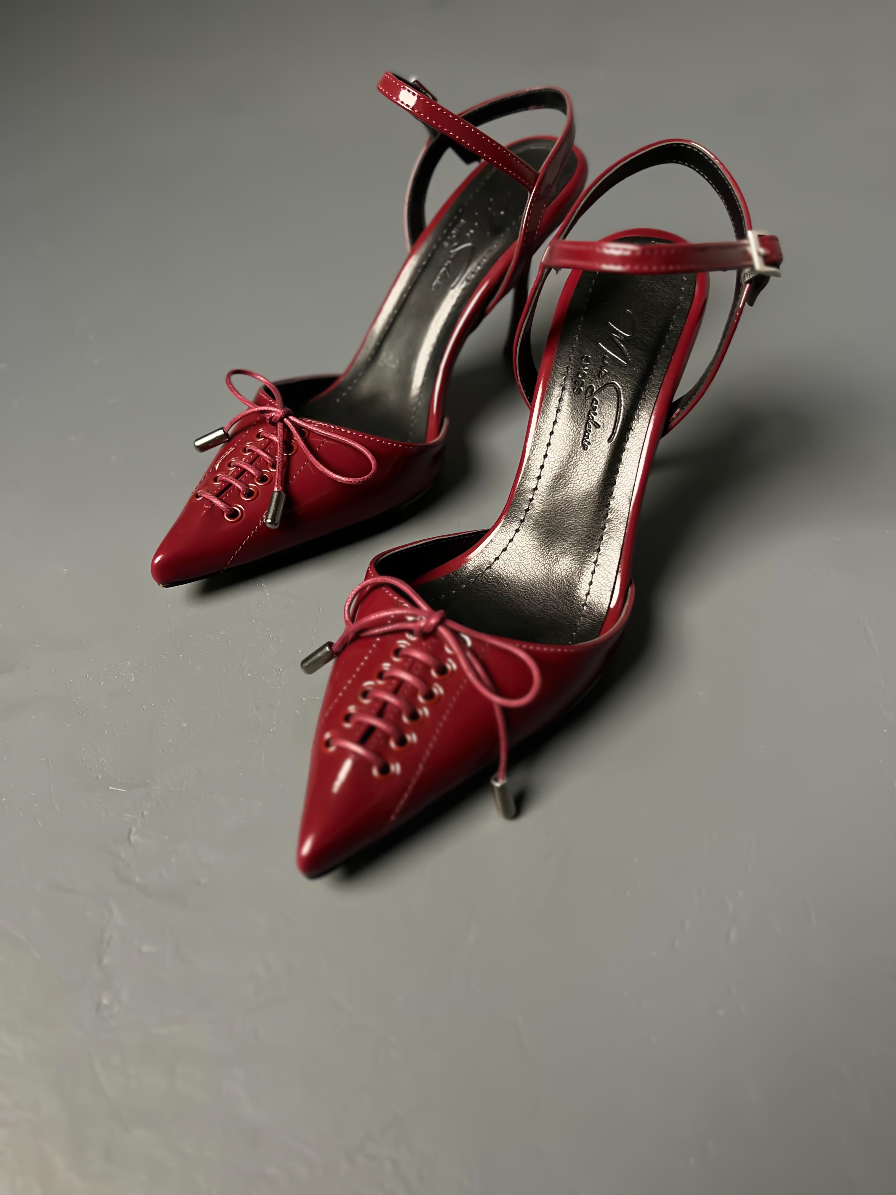 Bordo Rugan Bağcıklı Topuklu Ayakkabı