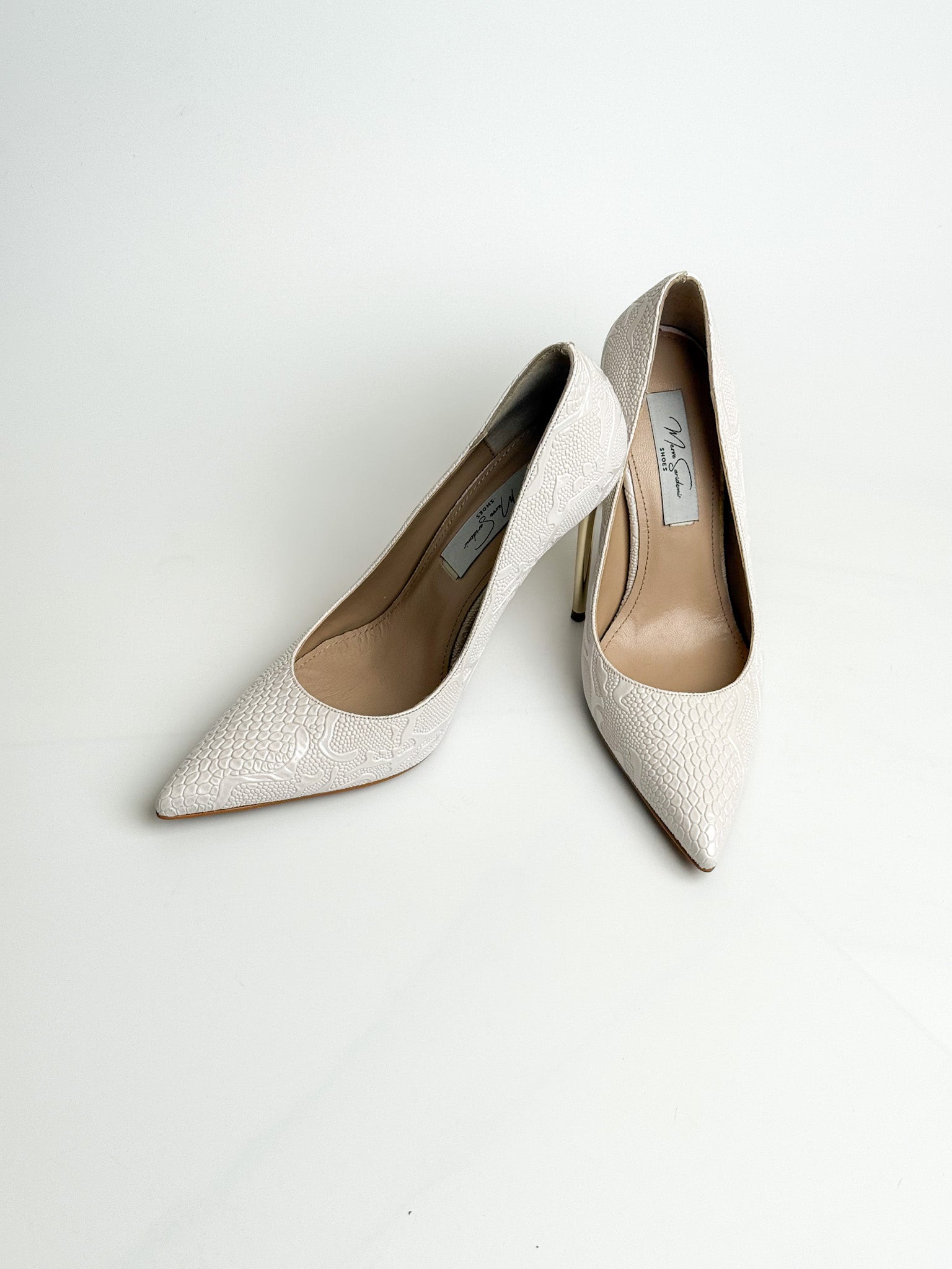Beyaz Özel Dokulu Stiletto – 10 cm Topuk
