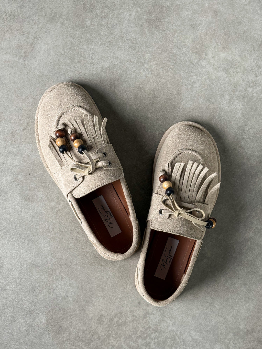 Krem püskül & boncuk detaylı loafer ayakkabı