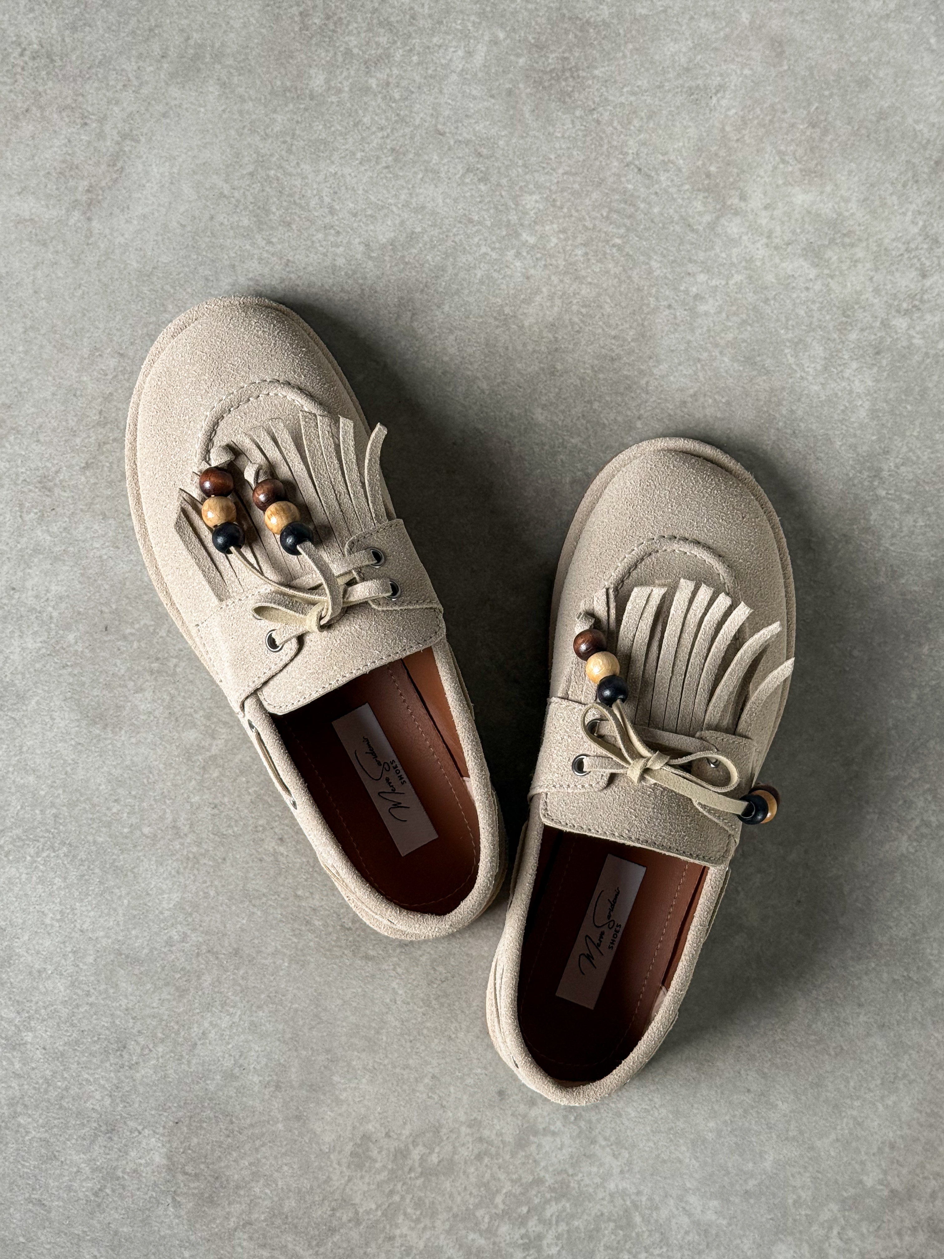 Krem püskül & boncuk detaylı loafer ayakkabı