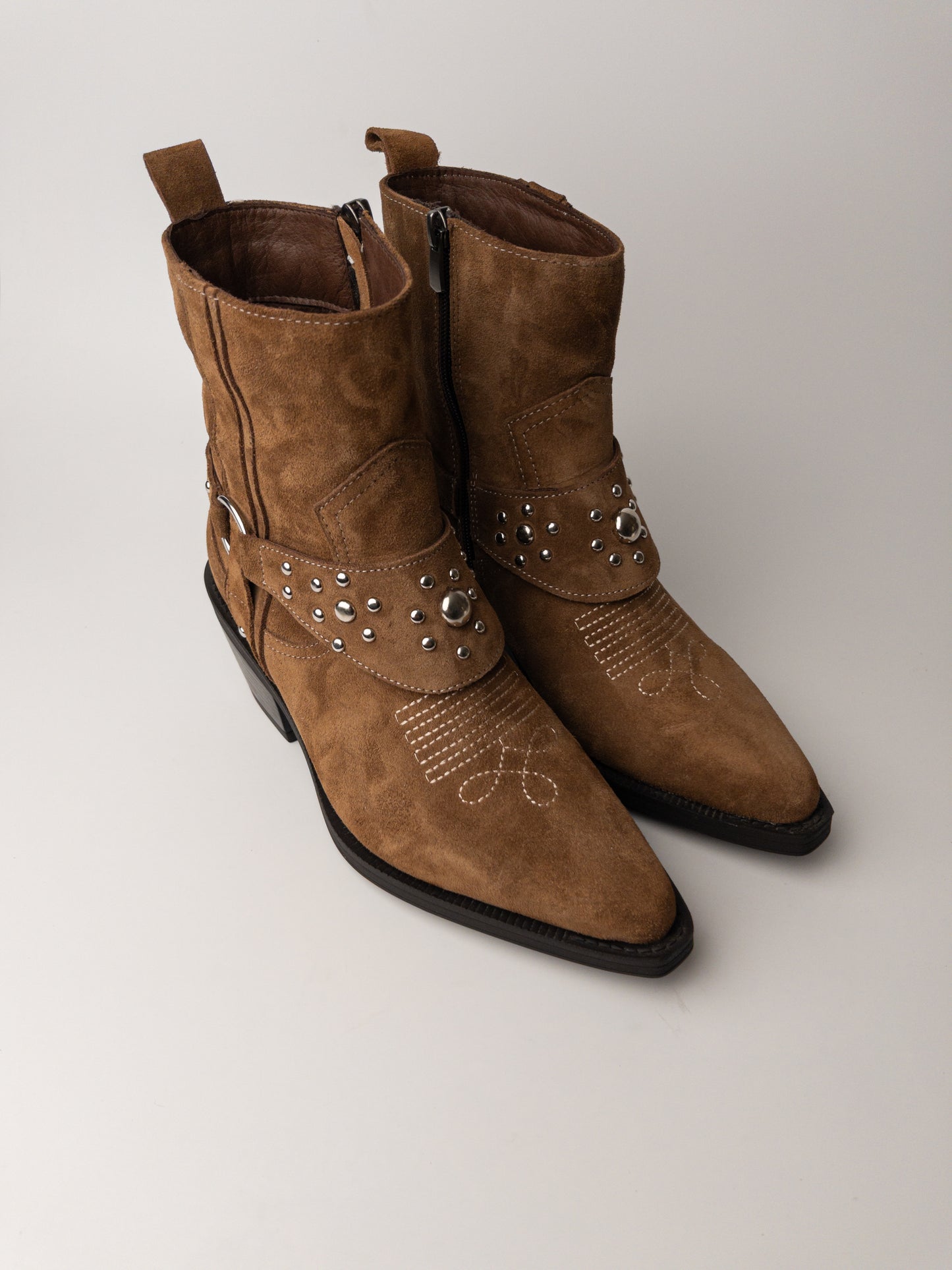 Camel Kürklü Hakiki Deri Western Bot – Stud Detaylı