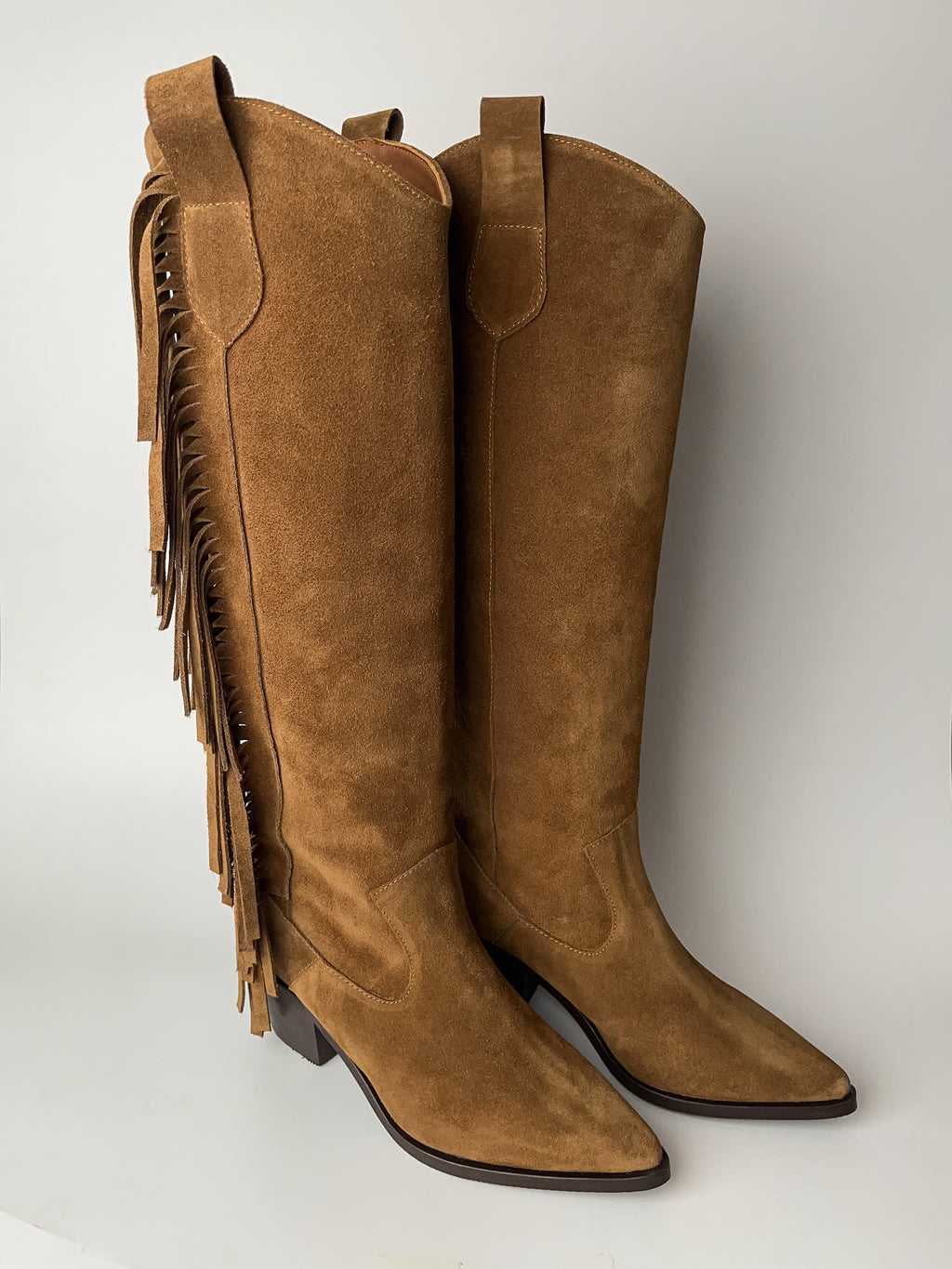 Camel Hakiki Deri Püsküllü Western Çizme