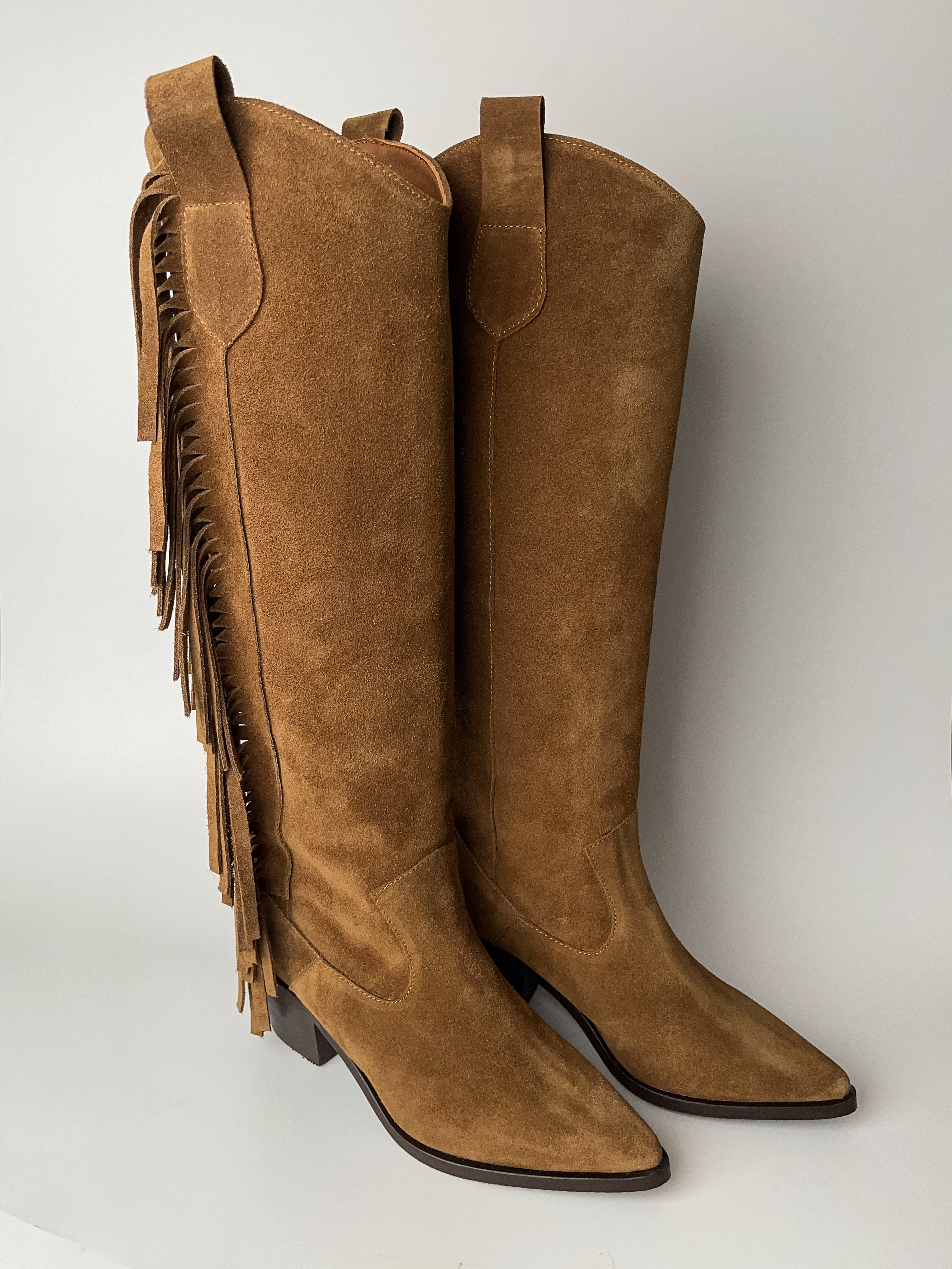 Camel Hakiki Deri Püsküllü Western Çizme