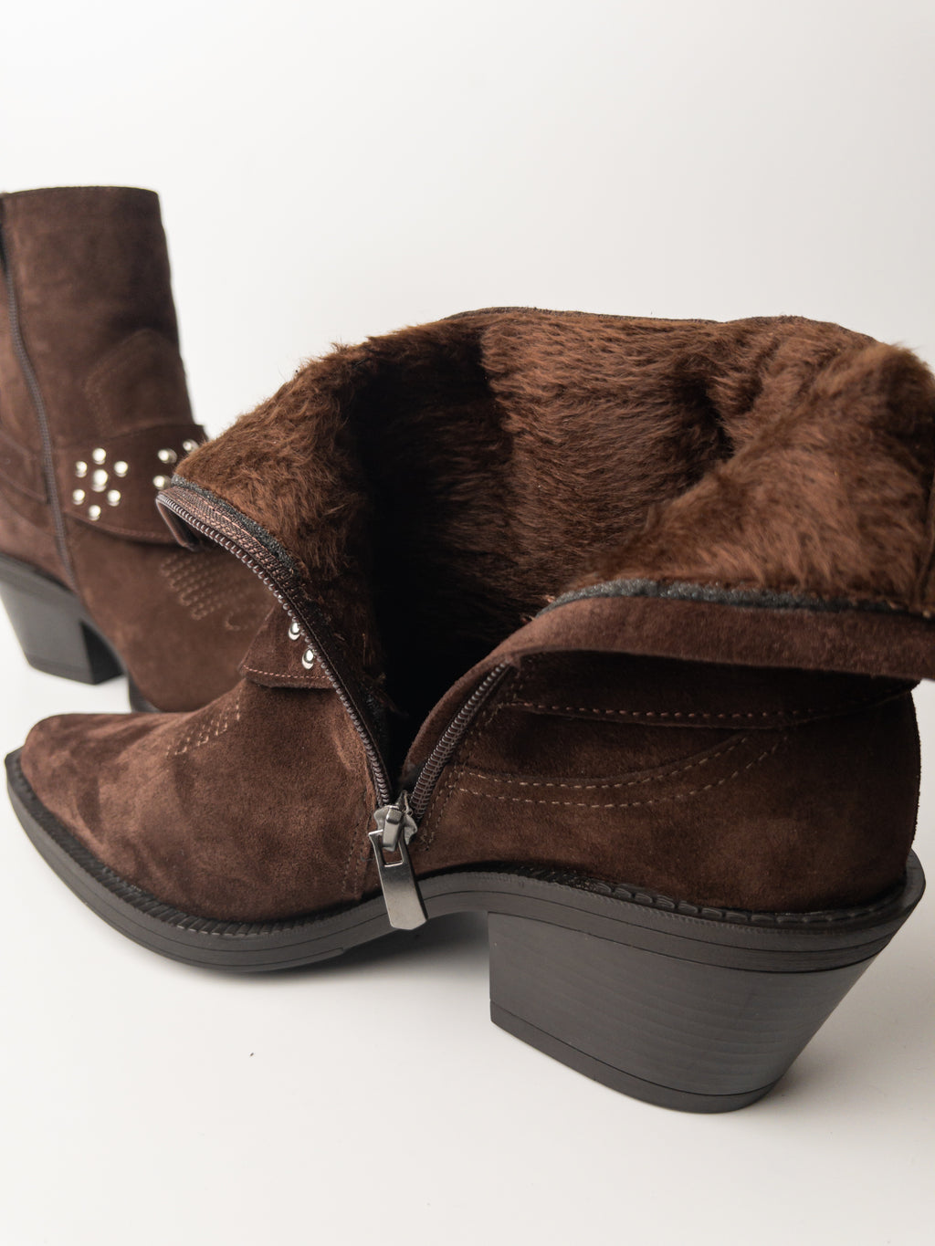 Acı Kahve Kürklü Hakiki Deri Western Bot – Stud Detaylı