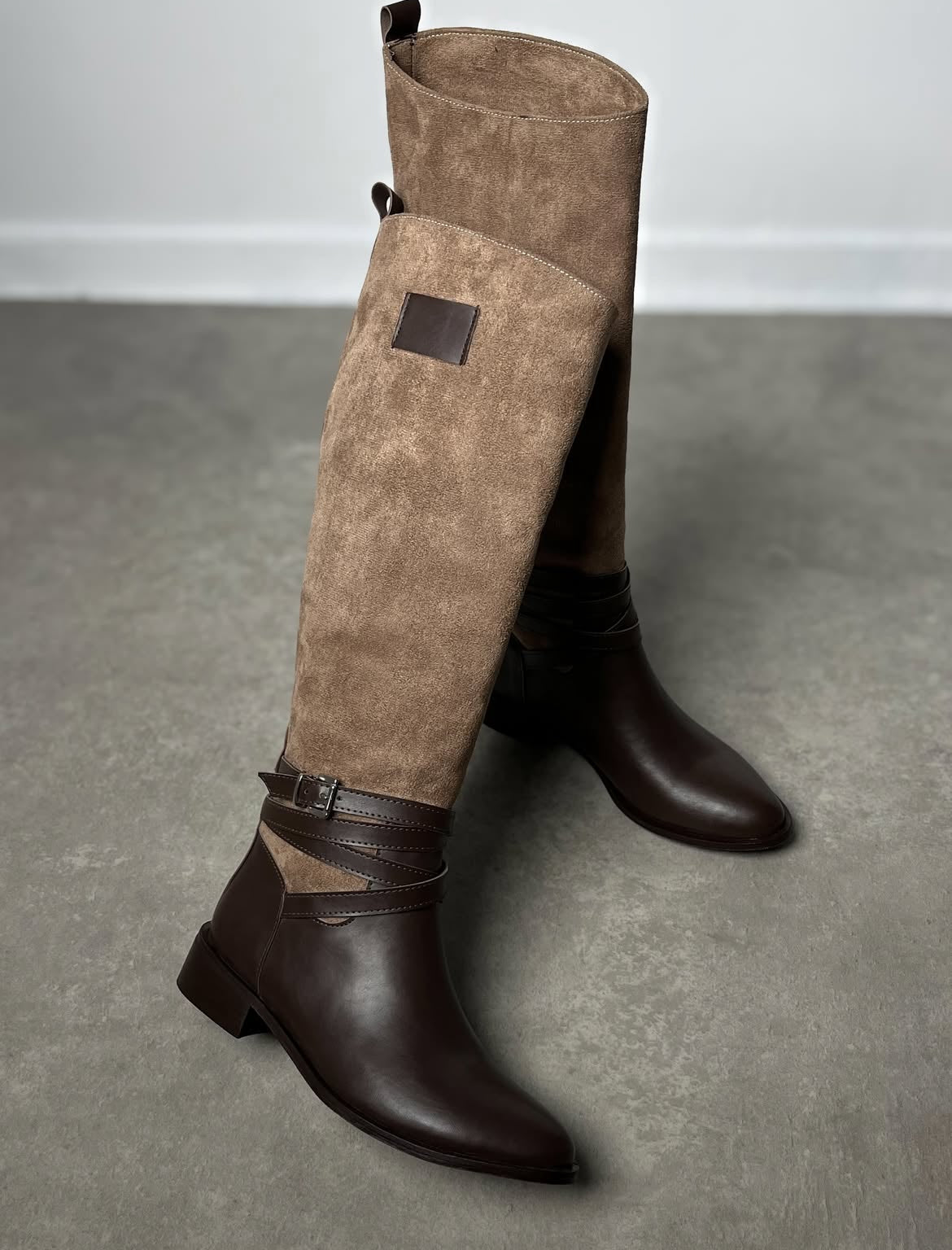 Kahverengi Binici Çizme – Süet & Deri Dokulu Kombin Model