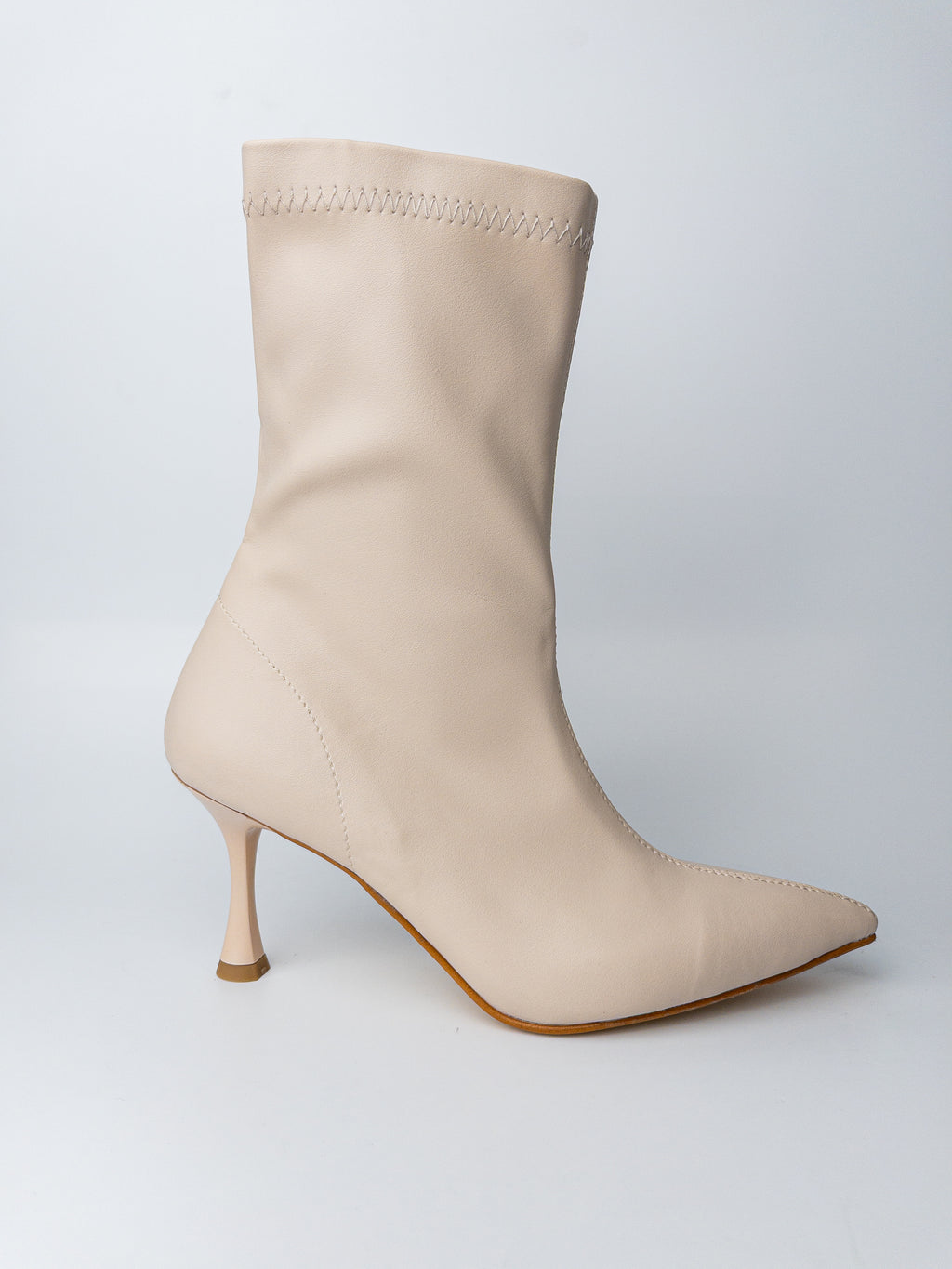 Bej İnce Topuk Streç Bot – 8 cm Topuk