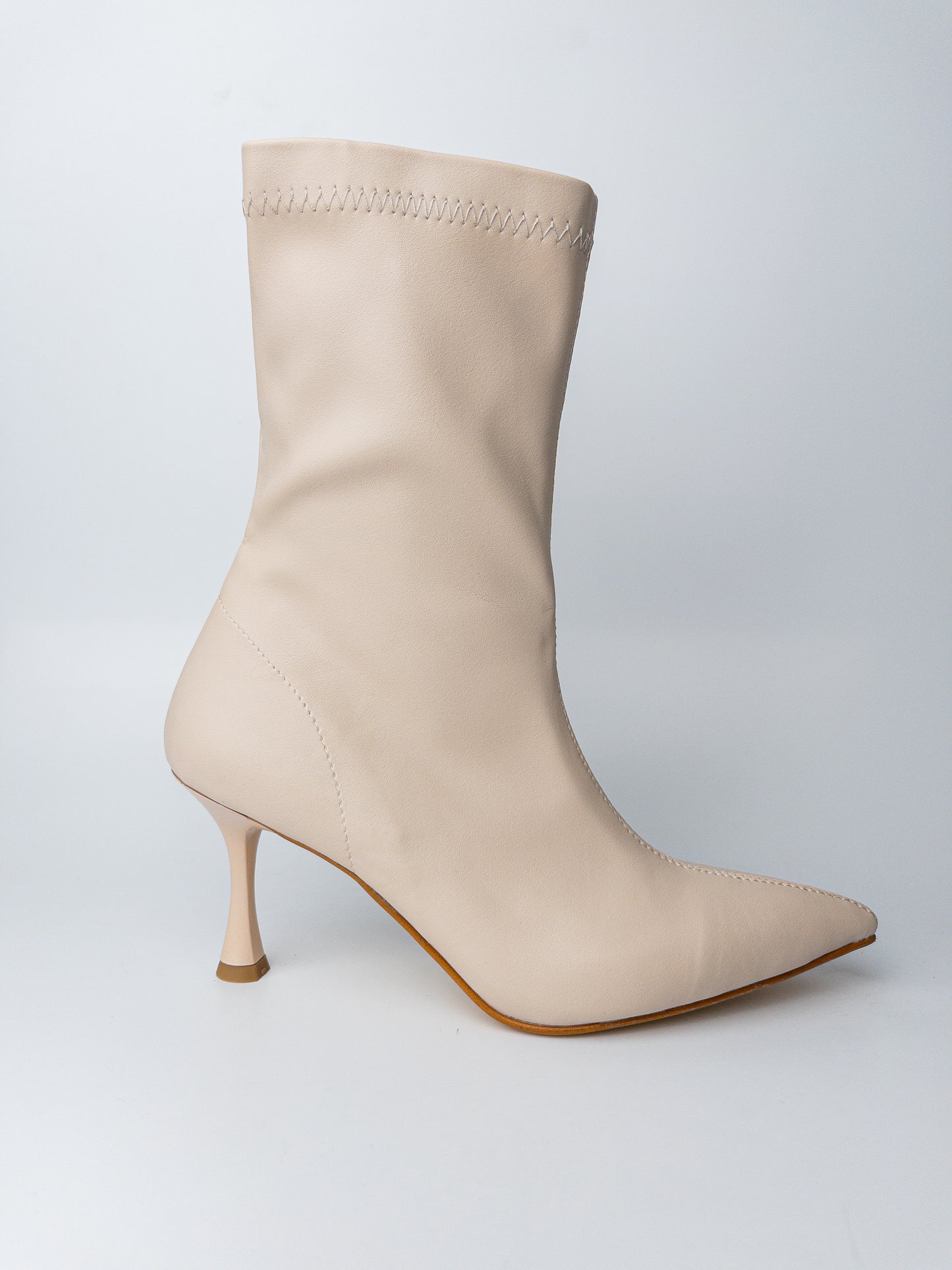 Bej İnce Topuk Streç Bot – 8 cm Topuk