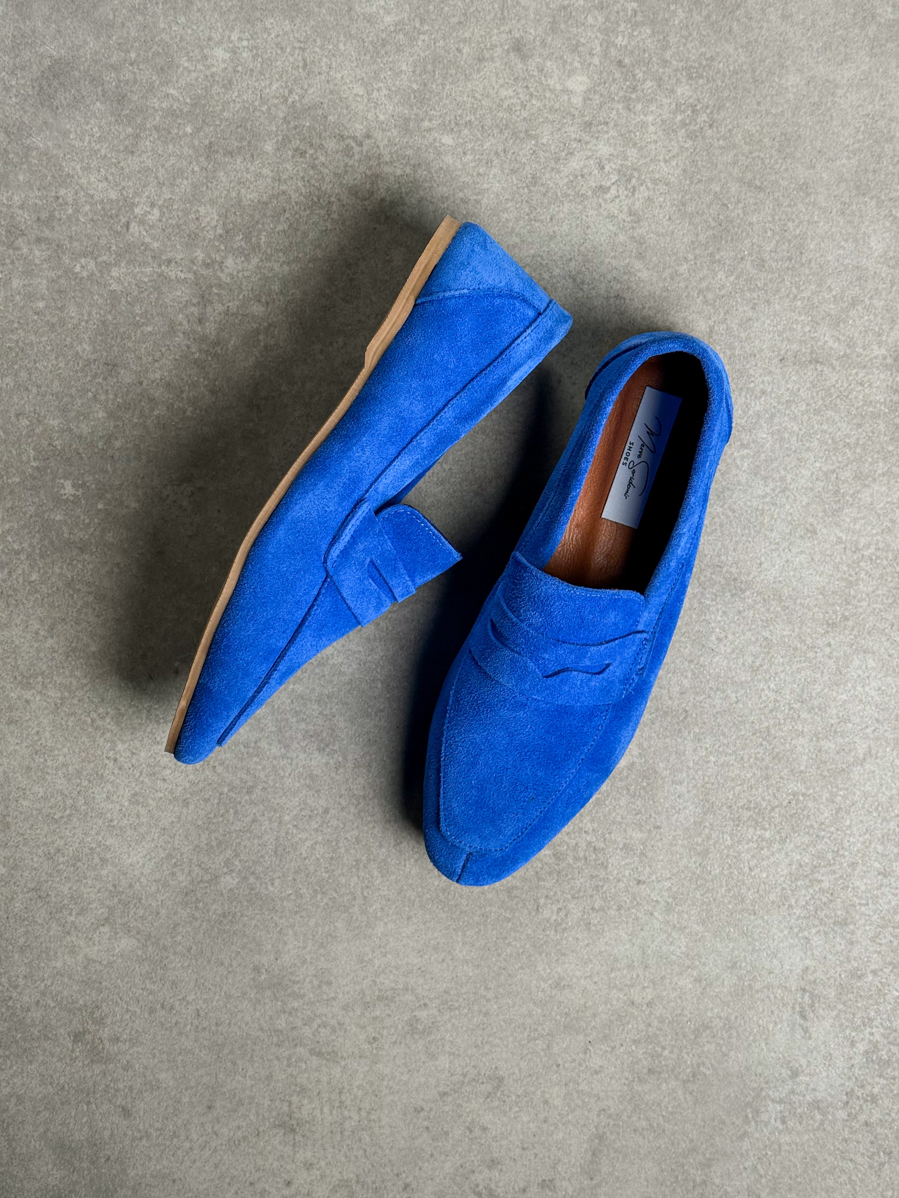 Saks Mavi Gerçek Süet Loafer (Düz Taban)