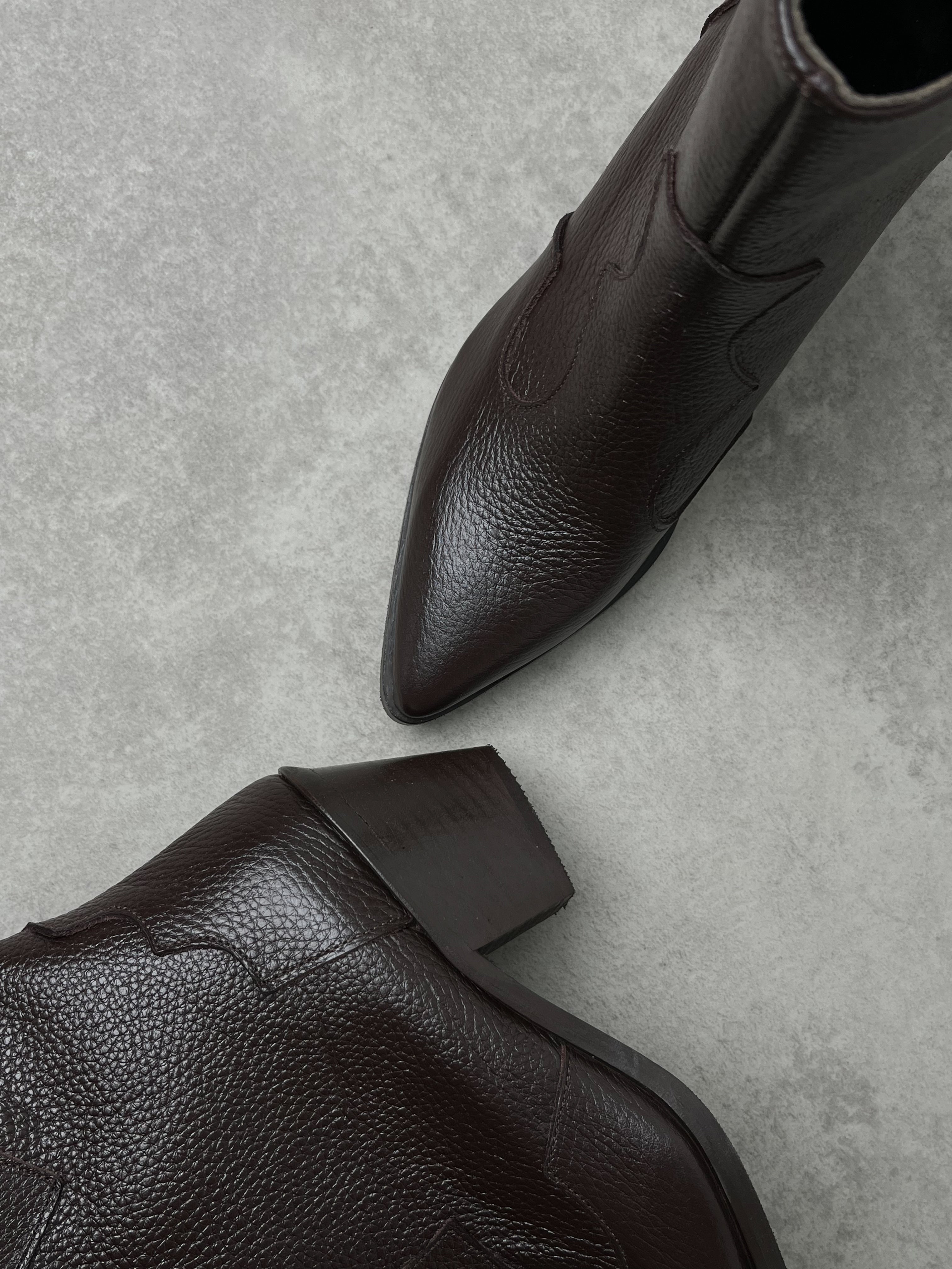 Hakiki Deri Acı Kahve Western Kısa Çizme