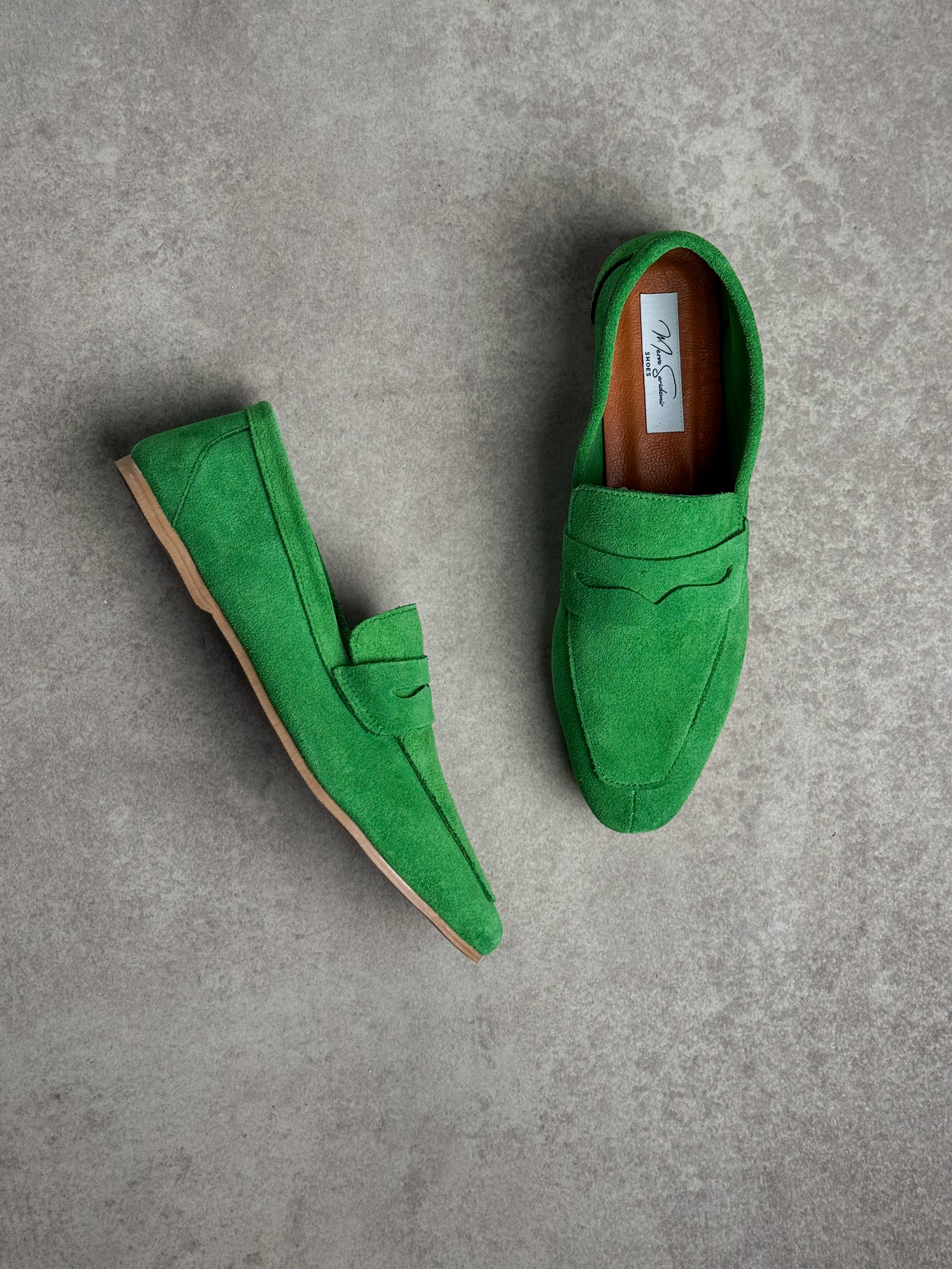 Yeşil Gerçek Süet Loafer (Düz Taban)