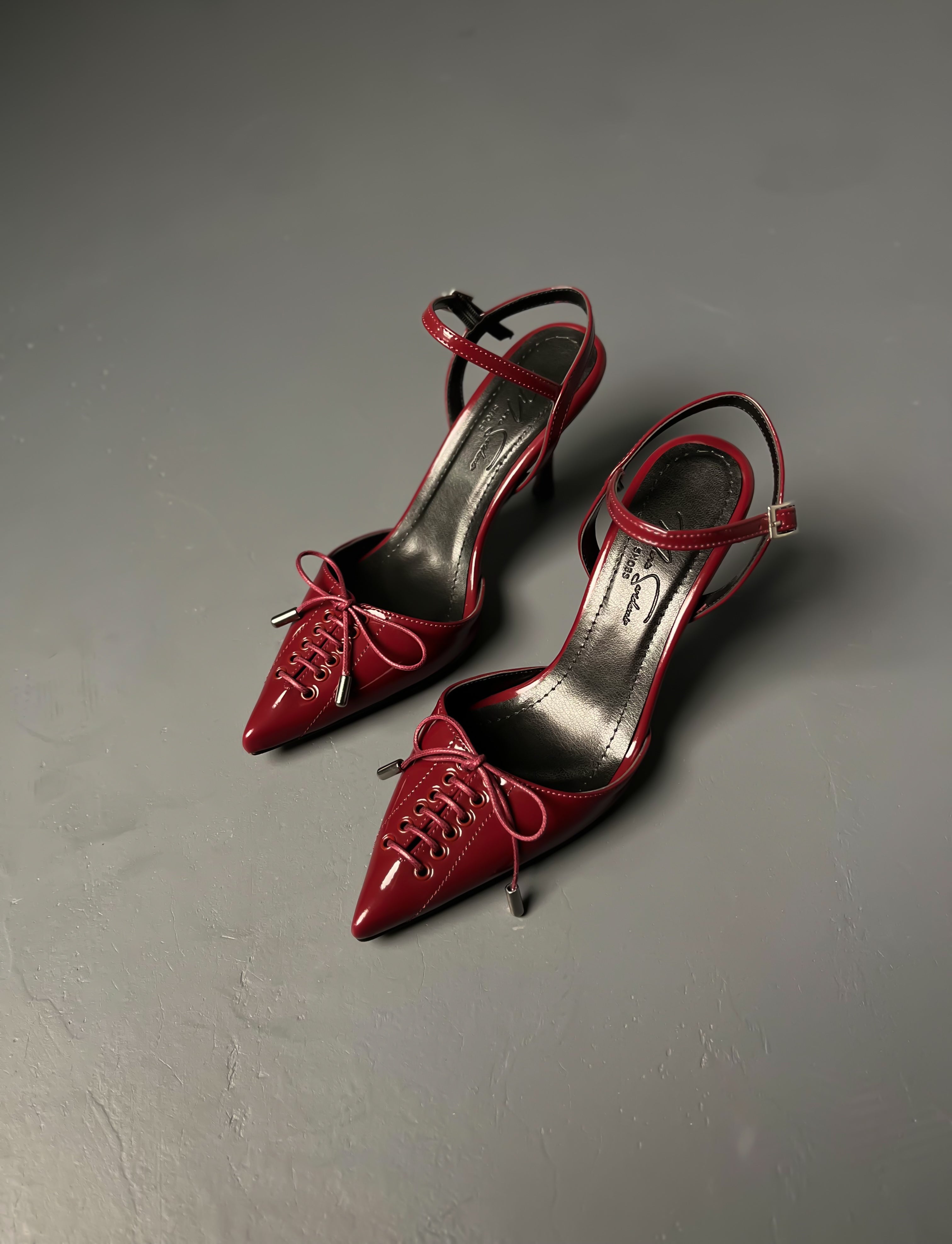 Bordo Rugan Bağcıklı Topuklu Ayakkabı