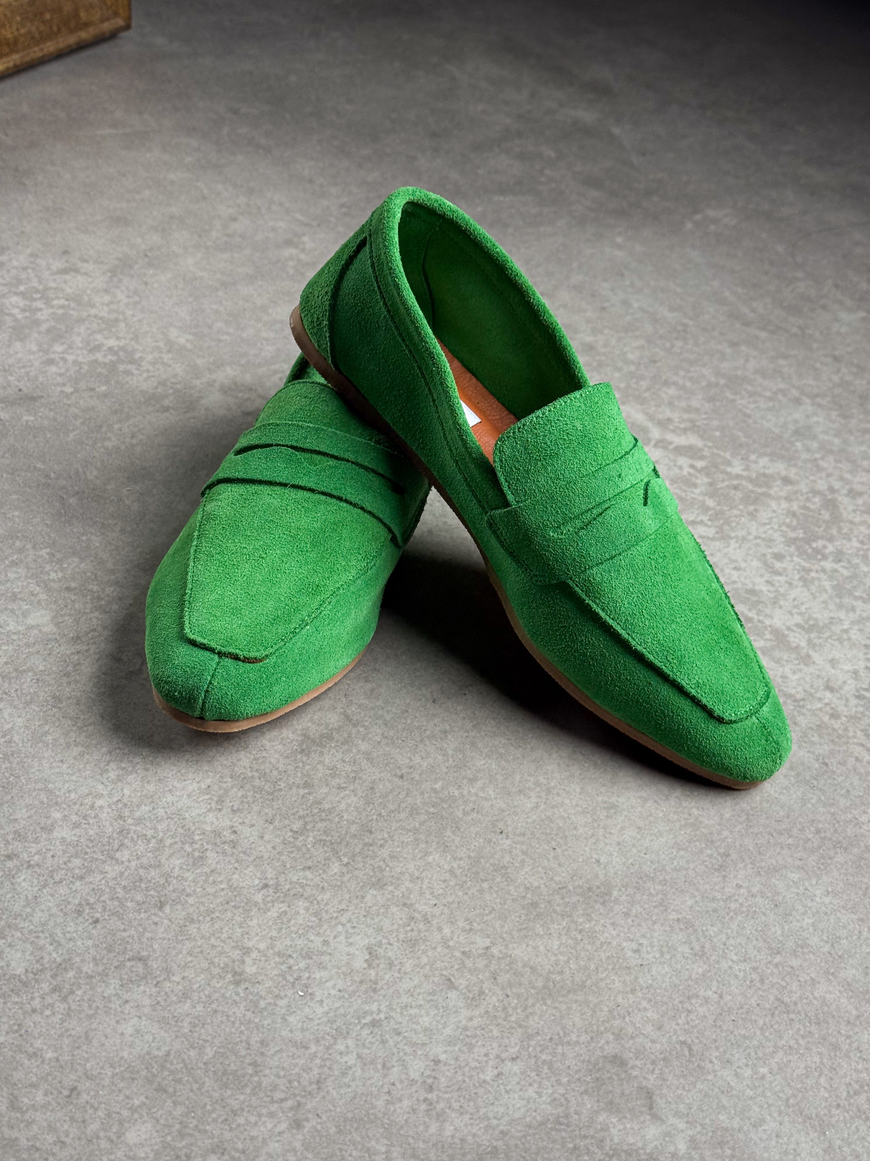 Yeşil Gerçek Süet Loafer (Düz Taban)