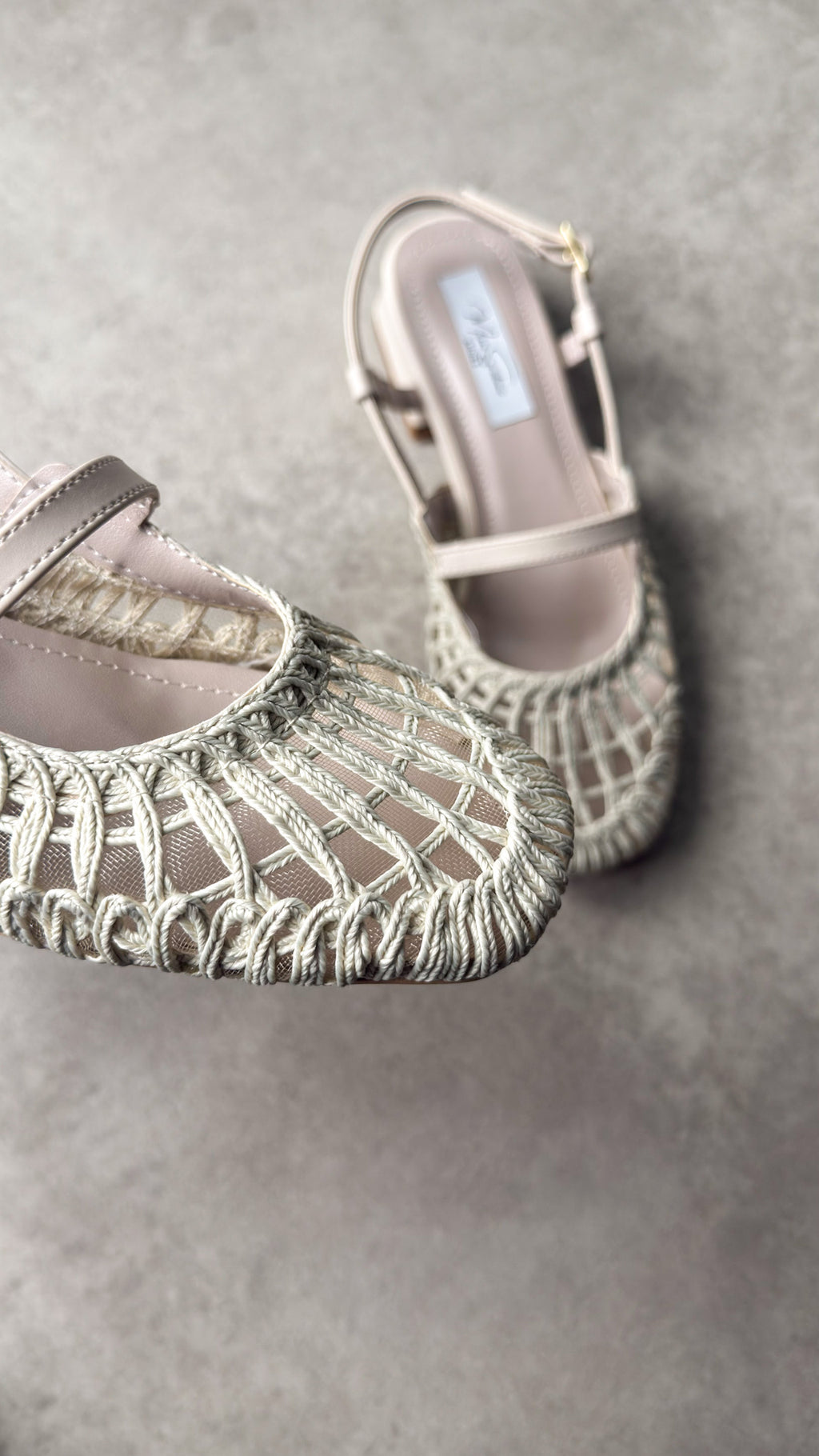 Örgü Dokulu Bej Slingback Kadın Topuklu Ayakkabı