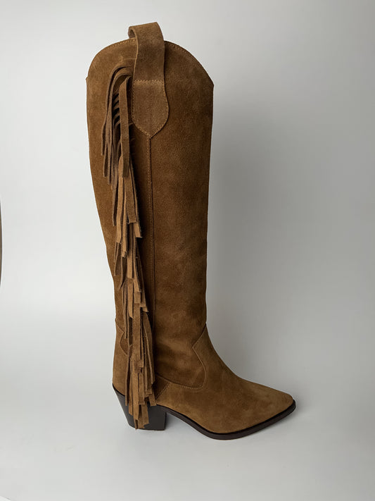 Camel Hakiki Deri Püsküllü Western Çizme