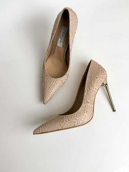 Bej Özel Dokulu Stiletto – 10 cm Topuk