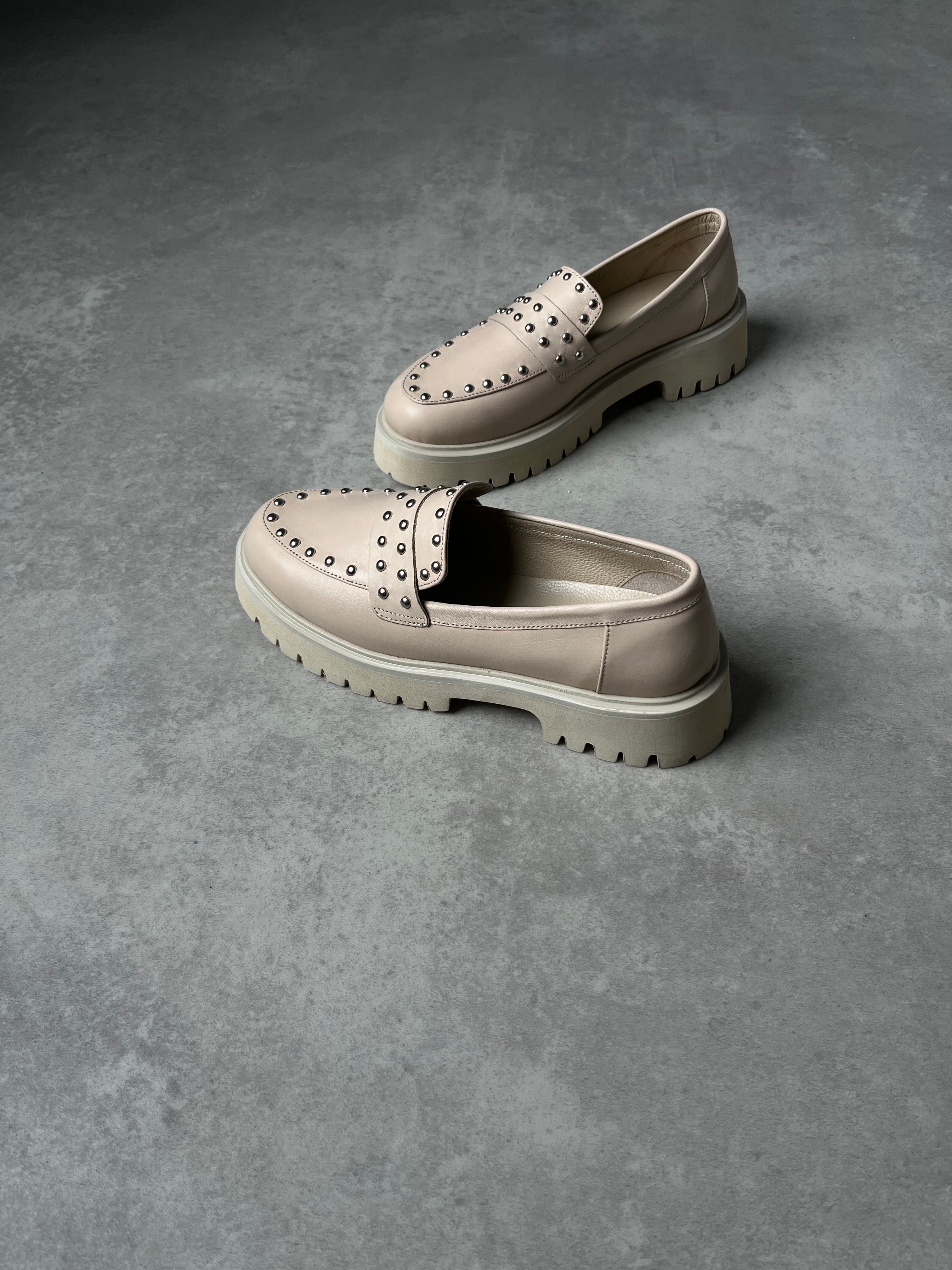 Krem Deri Loafer – Trok Detaylı