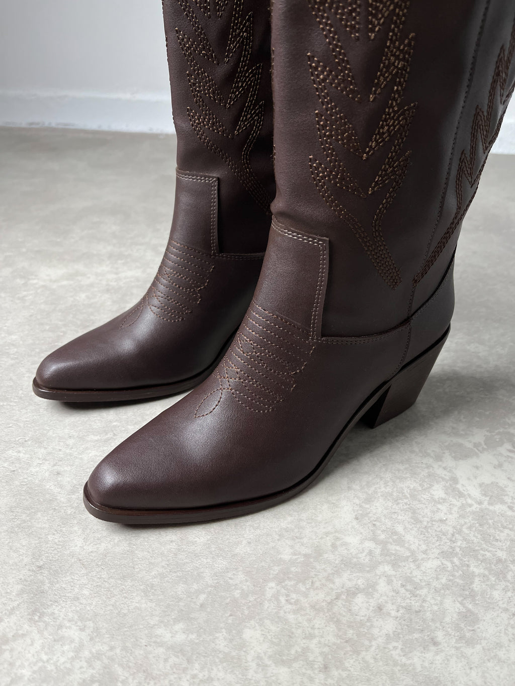 Kahverengi Western Topuklu Deri Çizme