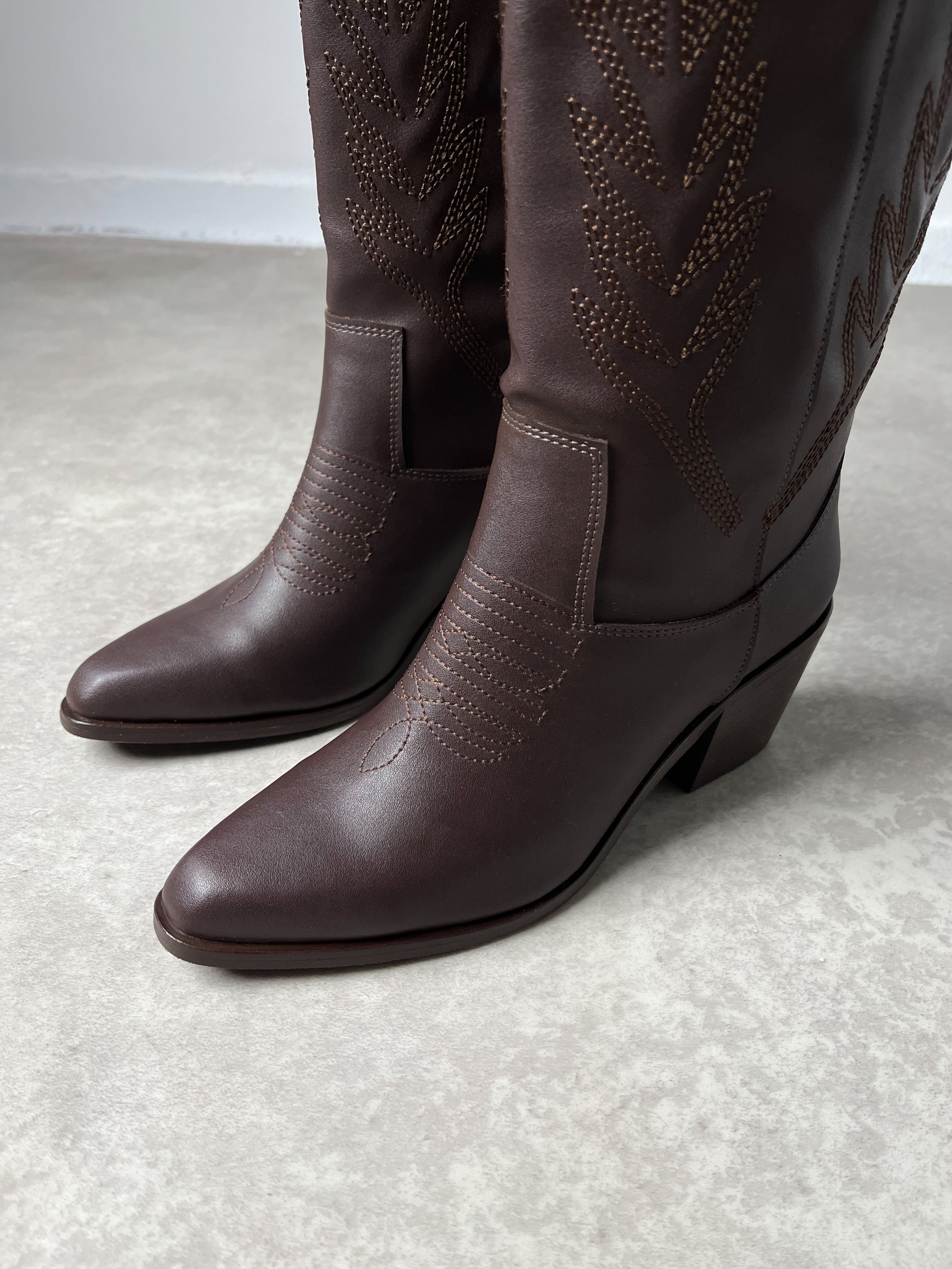 Kahverengi Western Topuklu Deri Çizme