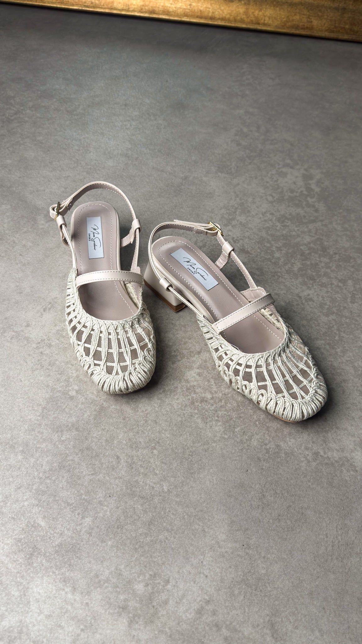 Örgü Dokulu Bej Slingback Kadın Topuklu Ayakkabı