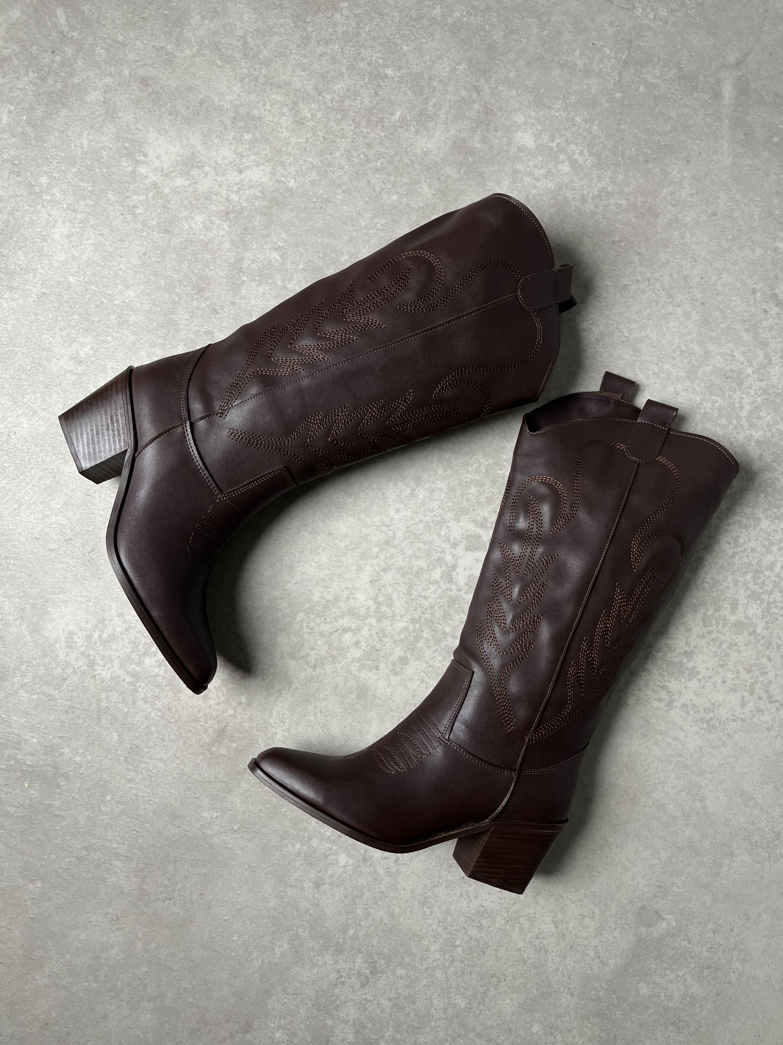 Kahverengi Western Topuklu Deri Çizme