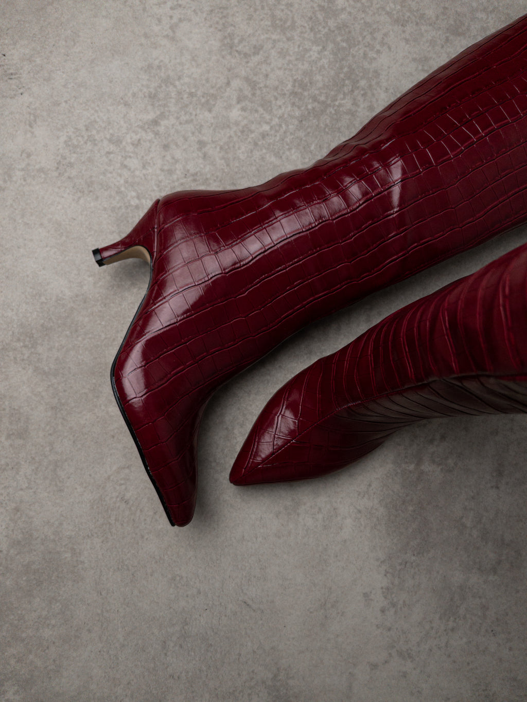 Bordo Krokodil Desenli Çizme