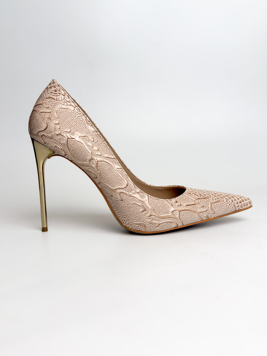 Bej Özel Dokulu Stiletto – 10 cm Topuk
