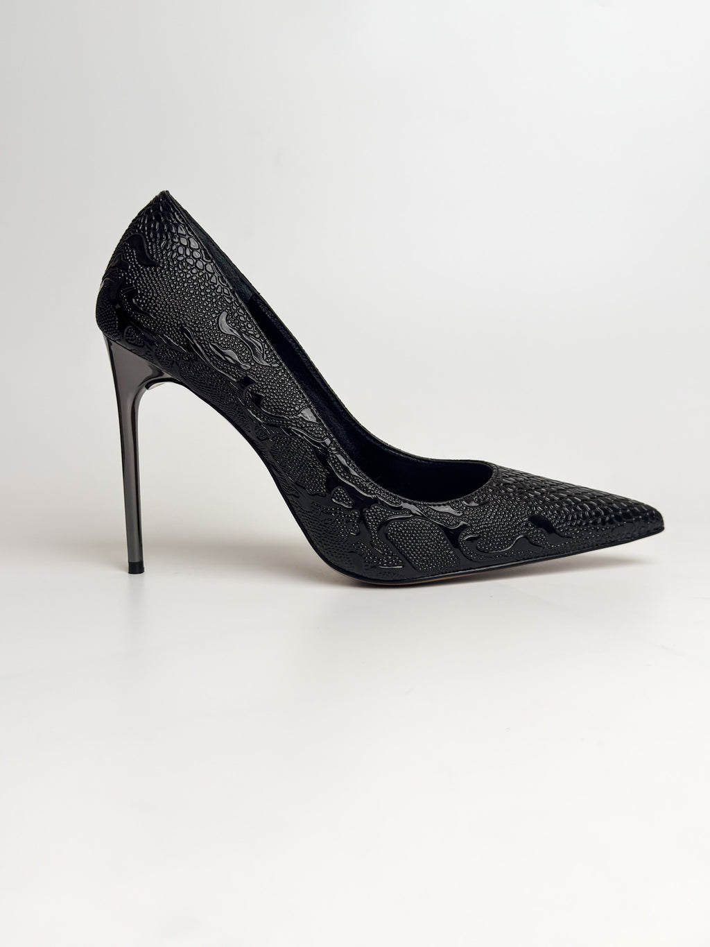 Siyah Özel Dokulu Stiletto – 10 cm Topuk