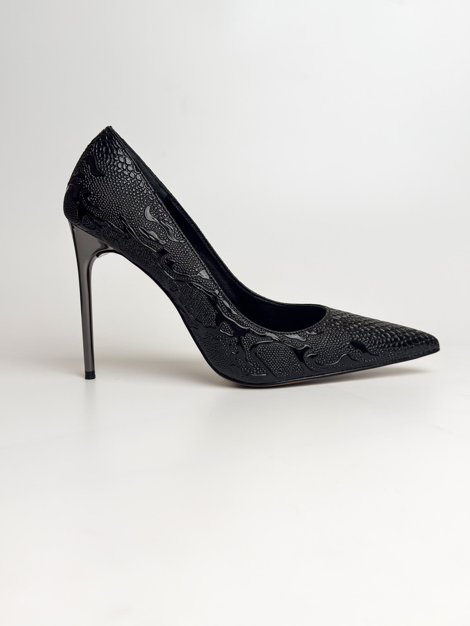 Siyah Özel Dokulu Stiletto – 10 cm Topuk