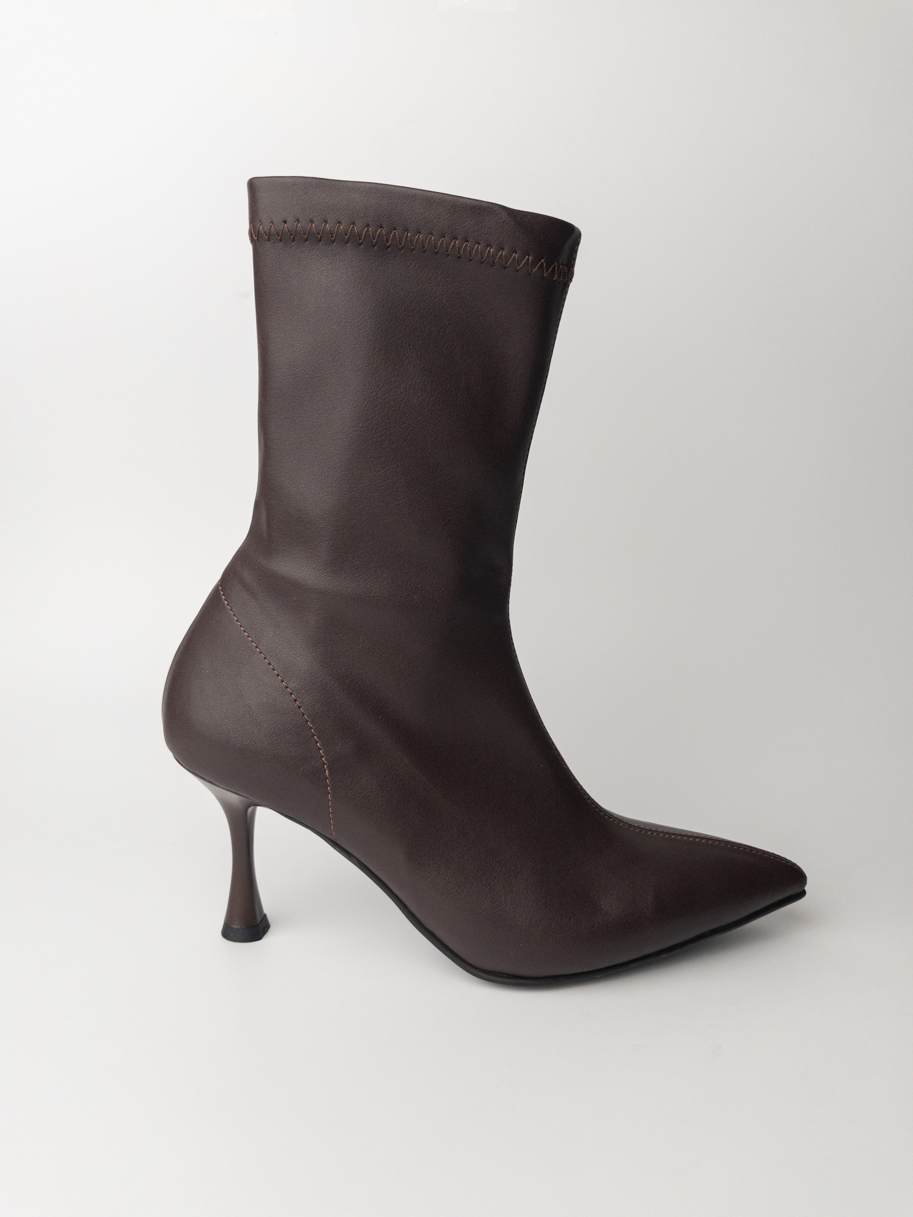 Acı Kahve İnce Topuk Streç Bot – 8 cm Topuk